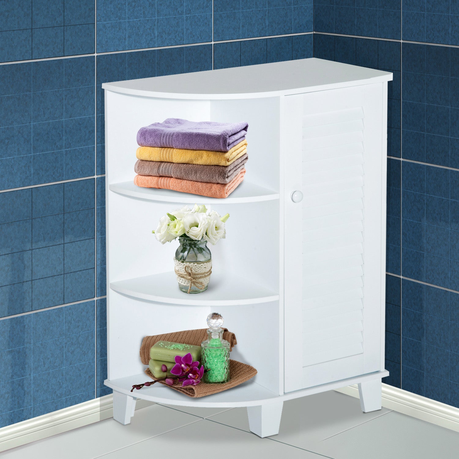 Nancy's Winchester Badkamerkast - Hoekkast - Badkamermeubel - 60 x 30 x 80 cm - Kleine Kast - MDF - Wit