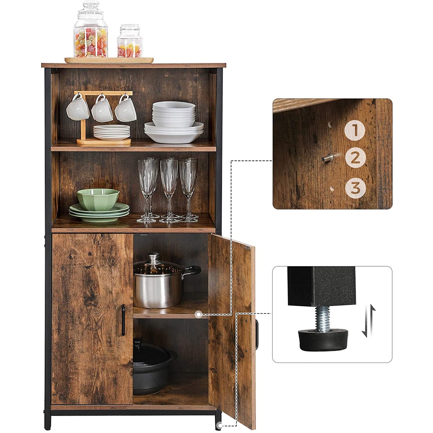 Nancy's Hutchinson Boekenkast - Wandkast - Opbergkast - Vintage Bruin / Zwart - 60 x 35 x 125 cm