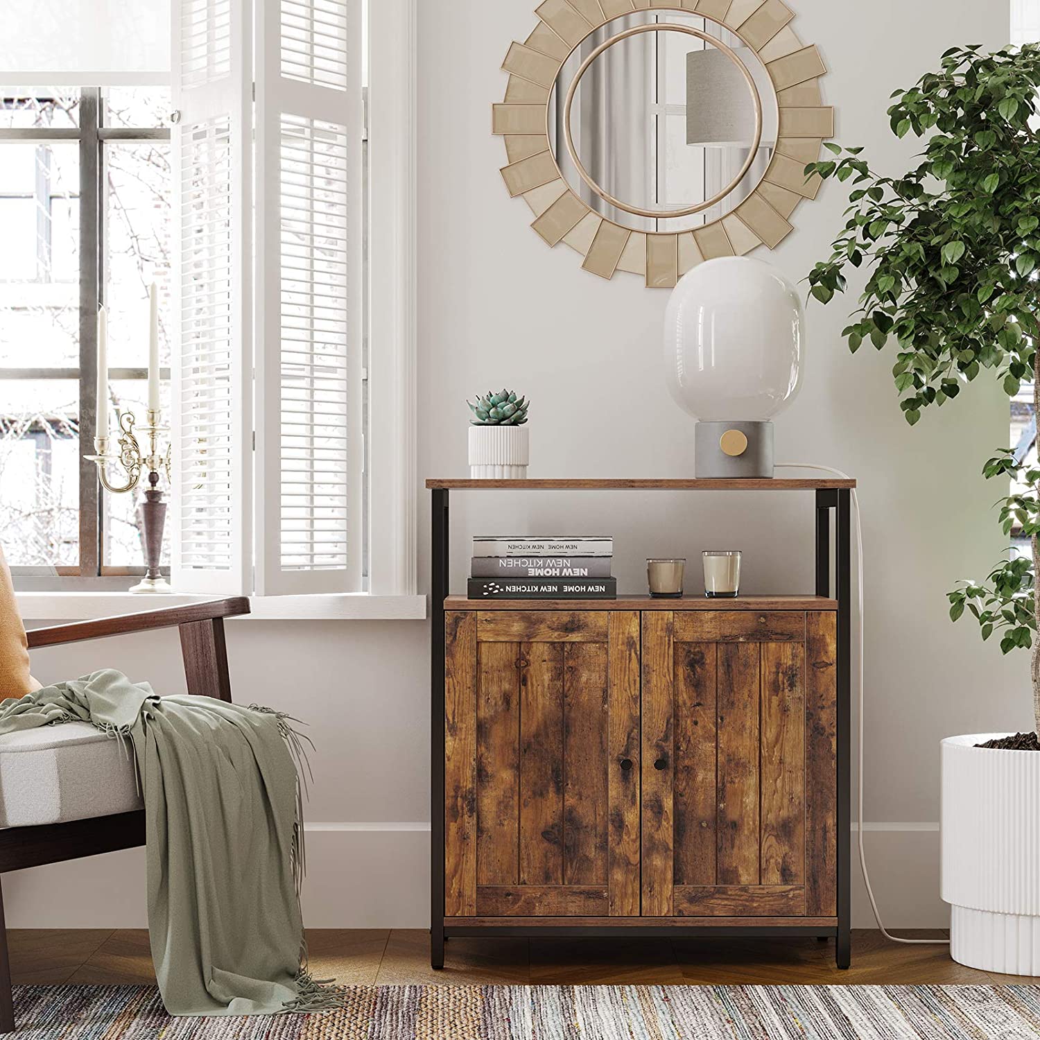 Nancy's Grimley Opbergkast - Commode Kasten - Boekenkast - Dressoir - Kast met 3 Planken en 2 Deuren - 68,6 x 30 x 80 cm (L x B x H)