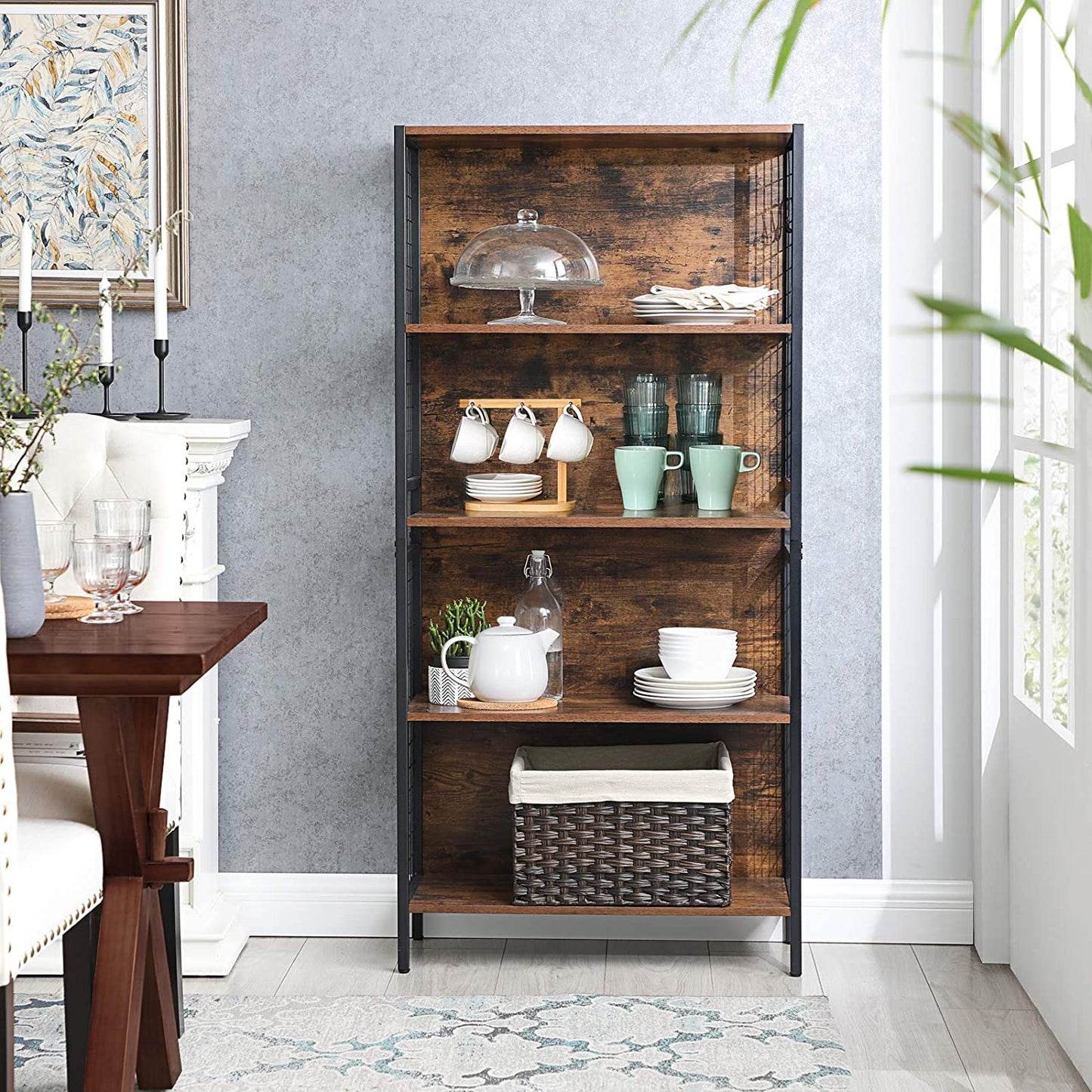 Nancy's Oxford Boekenkast - Wandkast - Opbergkast - Vintage Bruin / Zwart - ± 75 x 30 x 155 cm