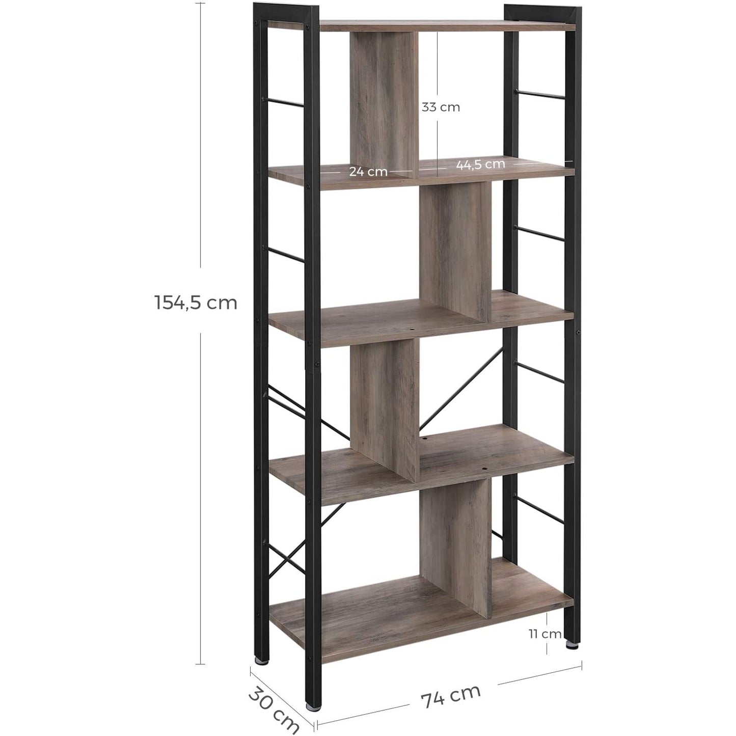Nancy's Steve 2 Boekenkast - Wandkast - Opbergkast - Grijs / Zwart - ± 75 x 30 x 155 cm