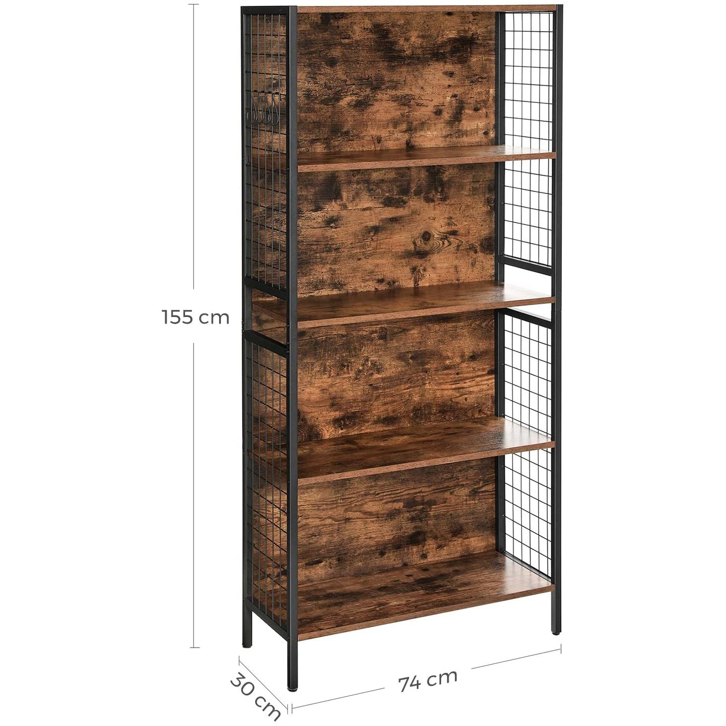 Nancy's Oxford Boekenkast - Wandkast - Opbergkast - Vintage Bruin / Zwart - ± 75 x 30 x 155 cm