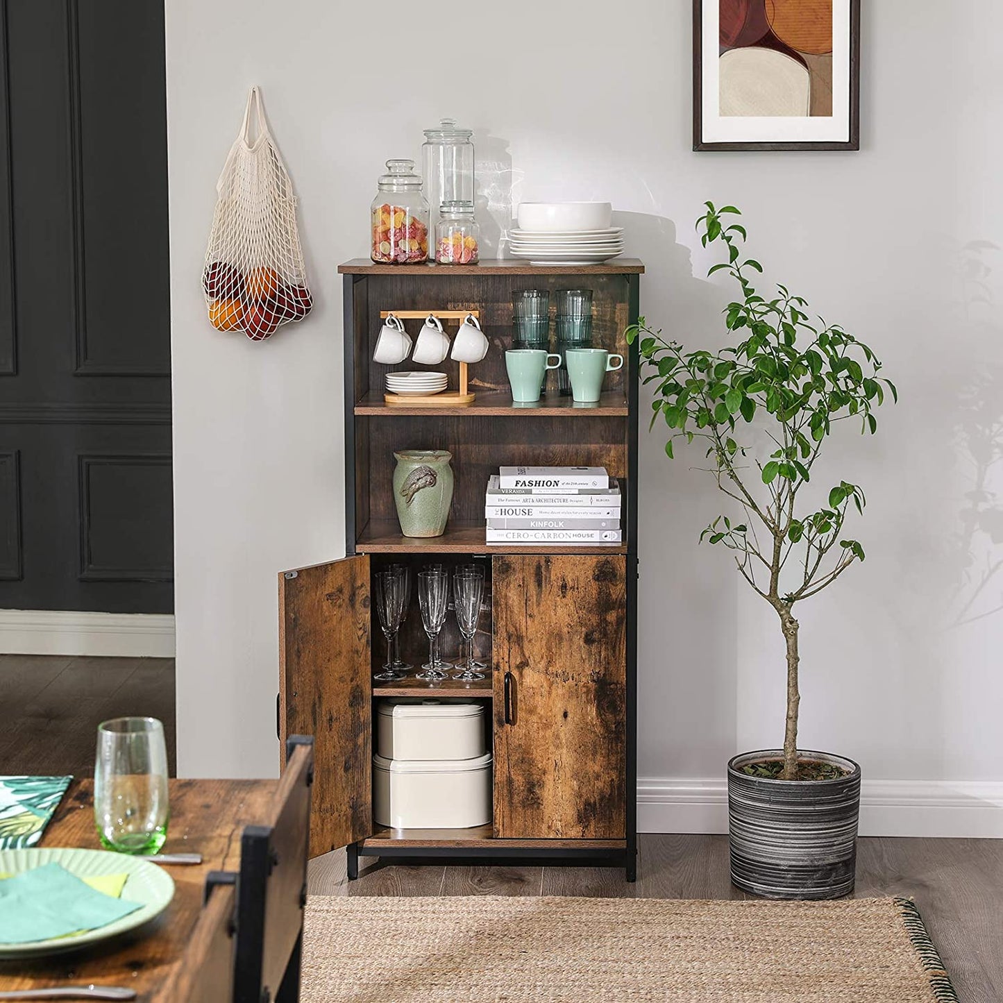 Nancy's Hutchinson Boekenkast - Wandkast - Opbergkast - Vintage Bruin / Zwart - 60 x 35 x 125 cm
