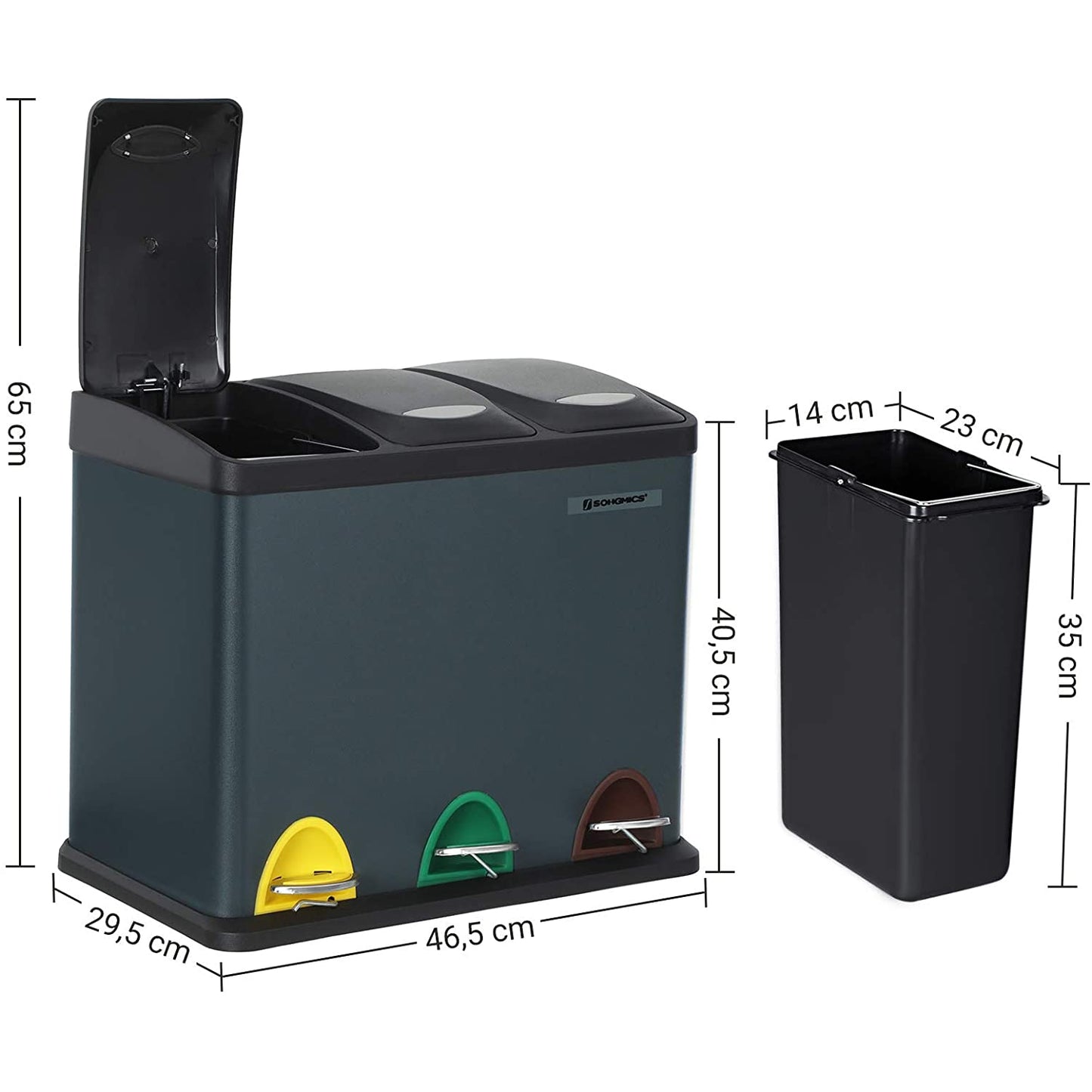 Nancy's Amendoa Prullenbak - Afvalscheiding - Pedaalemmer - Afvalemmer - 3-in-1 - 24 Liter