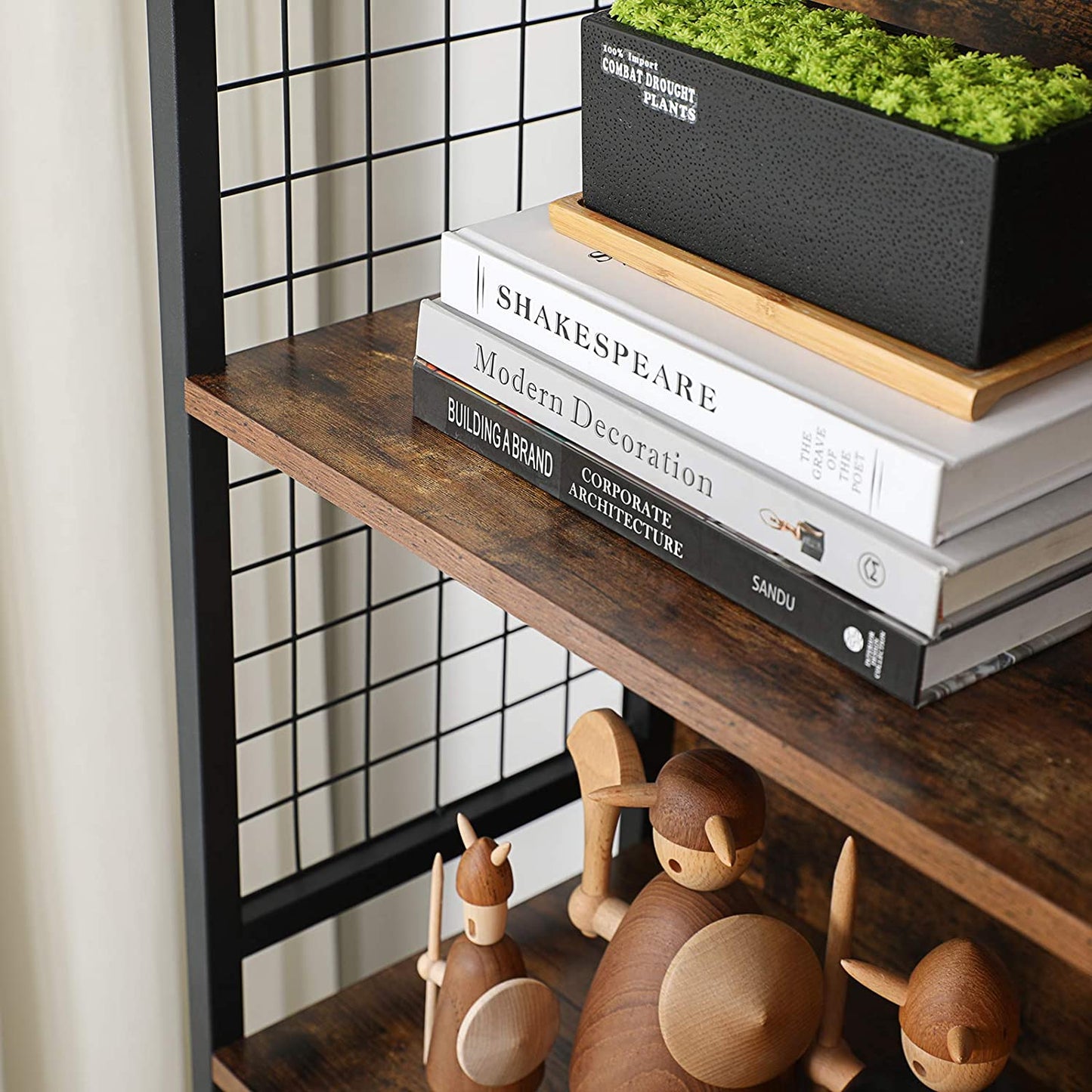 Nancy's Oxford Boekenkast - Wandkast - Opbergkast - Vintage Bruin / Zwart - ± 75 x 30 x 155 cm