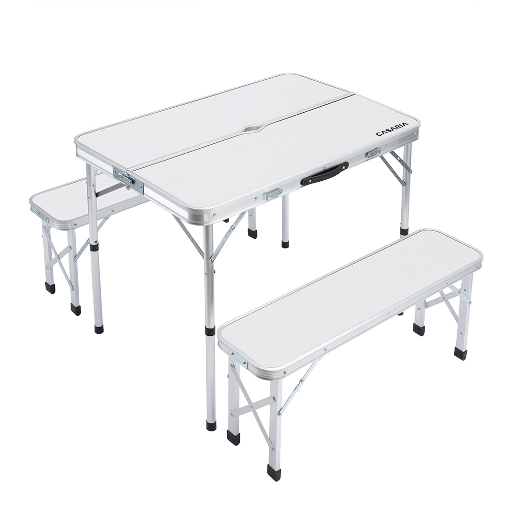 Nancy's Meridianville Campingzitgroep - Tuintafel - Eettafel - Tuinbanken - Opvouwbaar - Opklapbaar - Aluminium - MDF