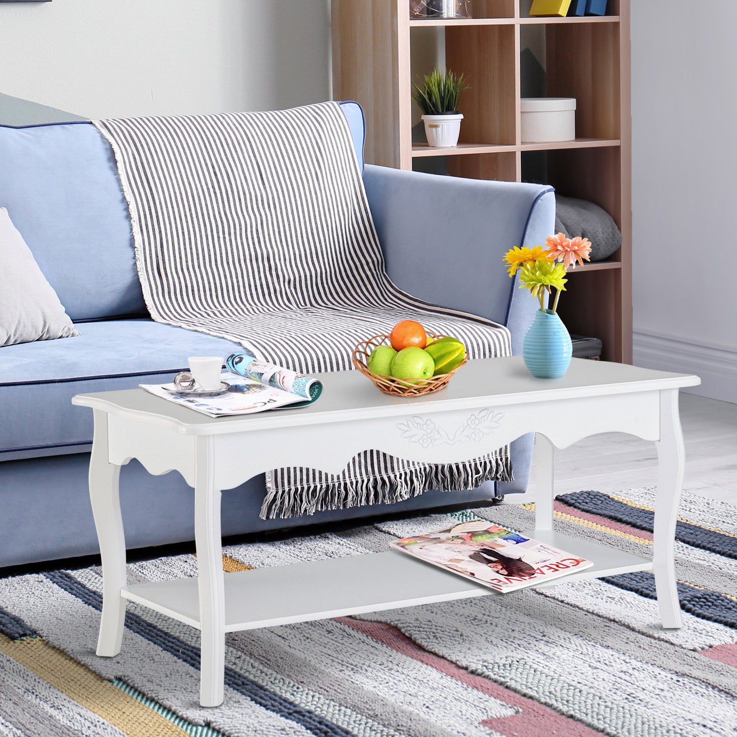 Nancy's Kendall Salontafel - Koffietafel - Bijzettafel - Opbergruimte - Hout - Wit - Rechthoekig - 94 x 44 x 43 cm