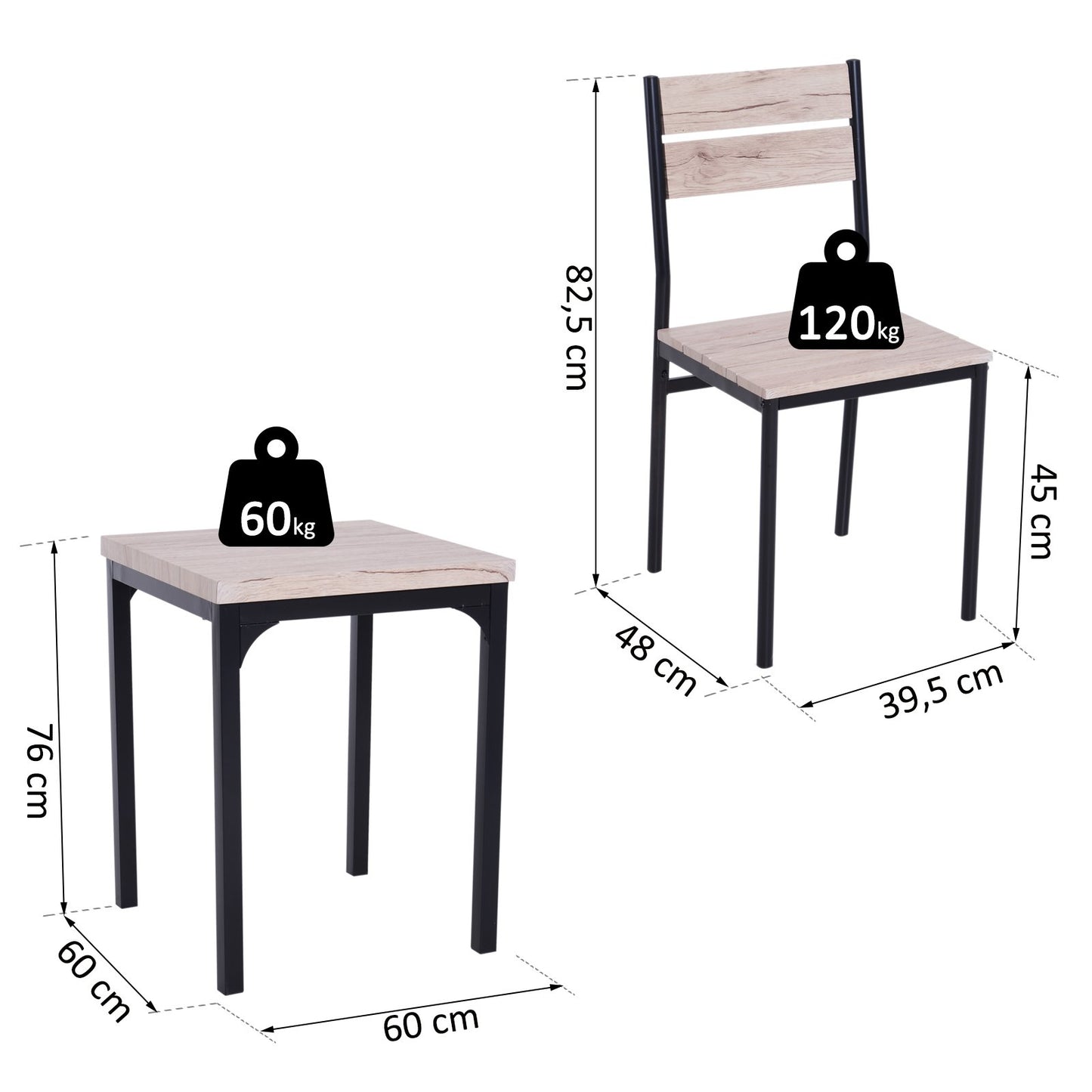 Nancy's Stillwater Eettafelset - 3-Delig - 1 Eettafel - 2 Eetkamerstoelen - MDF - Metaal - Houtlook - Zwart
