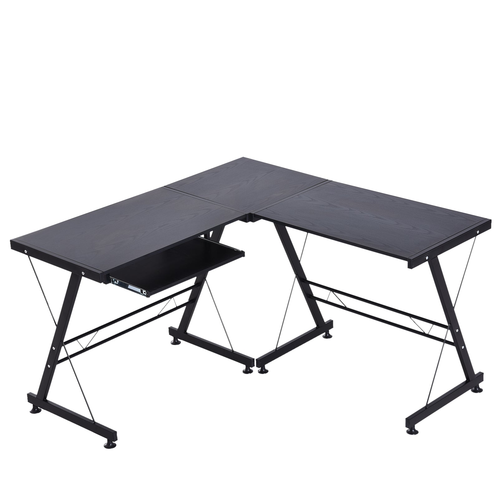 Nancy's Faribault Bureau - Hoekbureau - In Hoogte Verstelbaar - L-Vorm - 130 x 130 x 73 cm - Zwart - MDF - Staal
