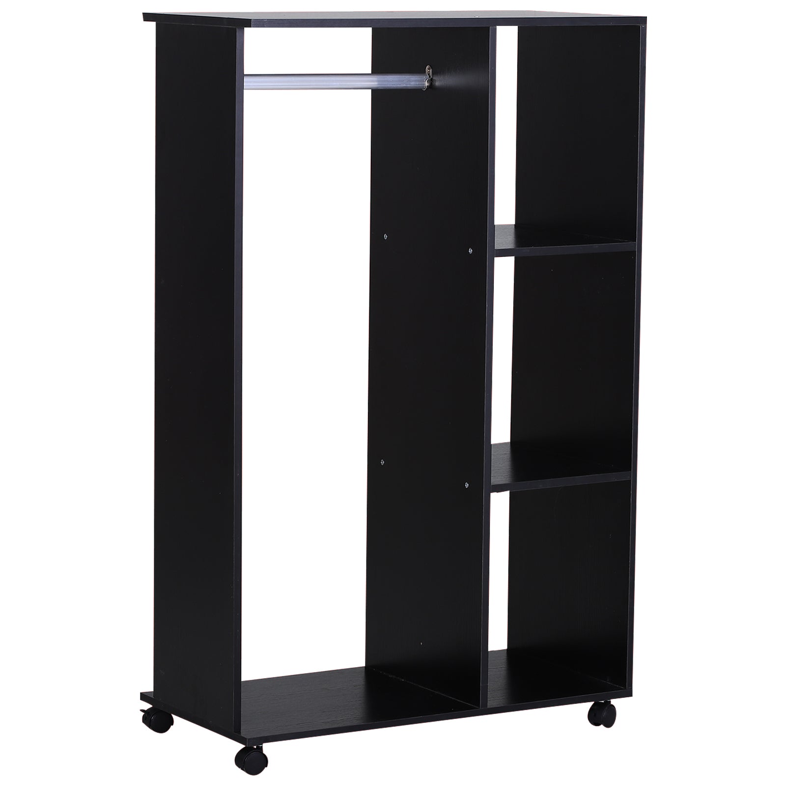 Nancy's Sweetwater Garderobekast - 3 Opbergvakken - 1 Hangrek - Op Wieltjes - Mobiele Garderobe - 80 x 40 x 128 cm - Zwart - Bewerkt Hout - Aluminium