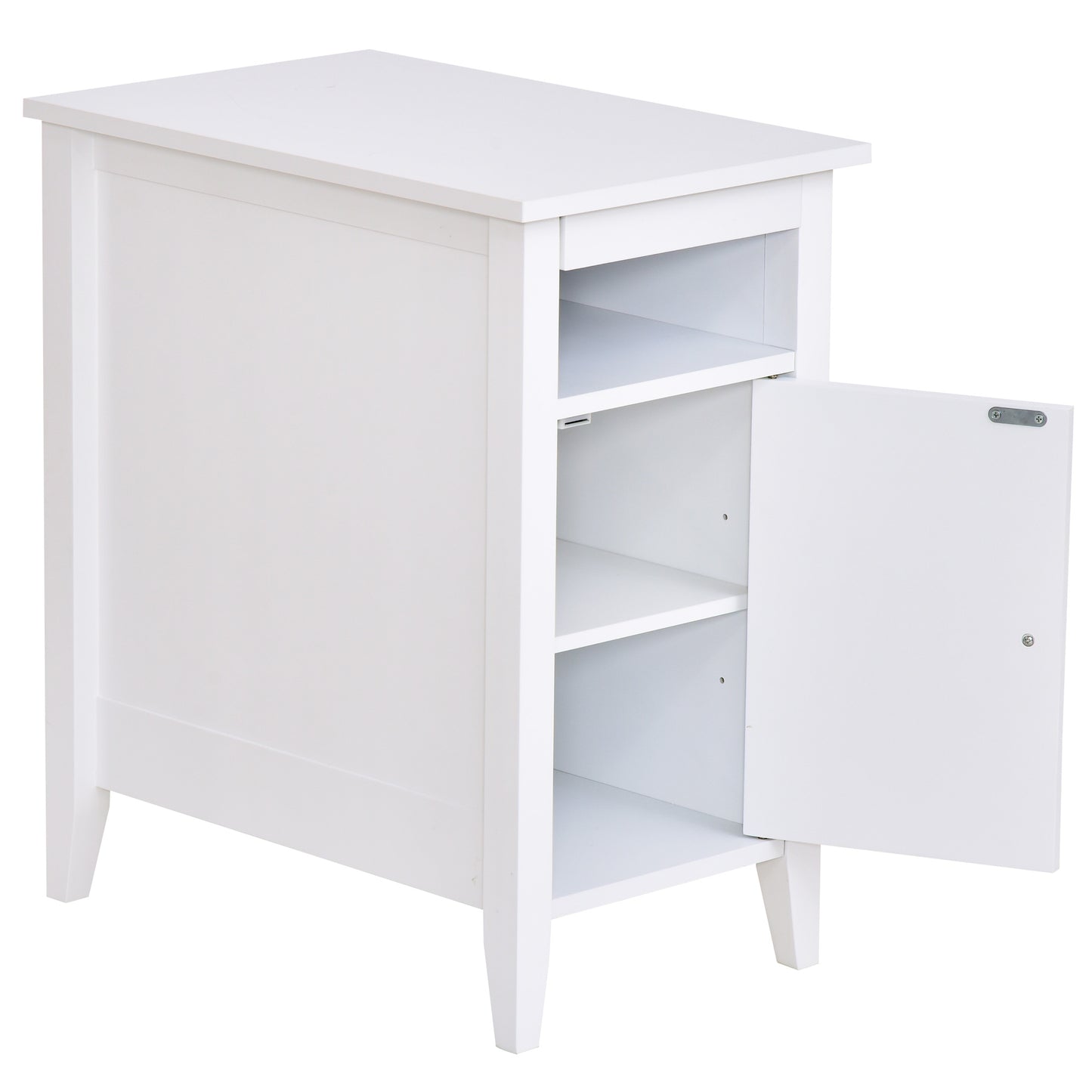 Nancy's Euclid Nachtkastje - Bijzettafel - Salontafel - Openslaande Deur - Opbergvak - 36 x 55 x 64 cm -Wit - MDF - Wit