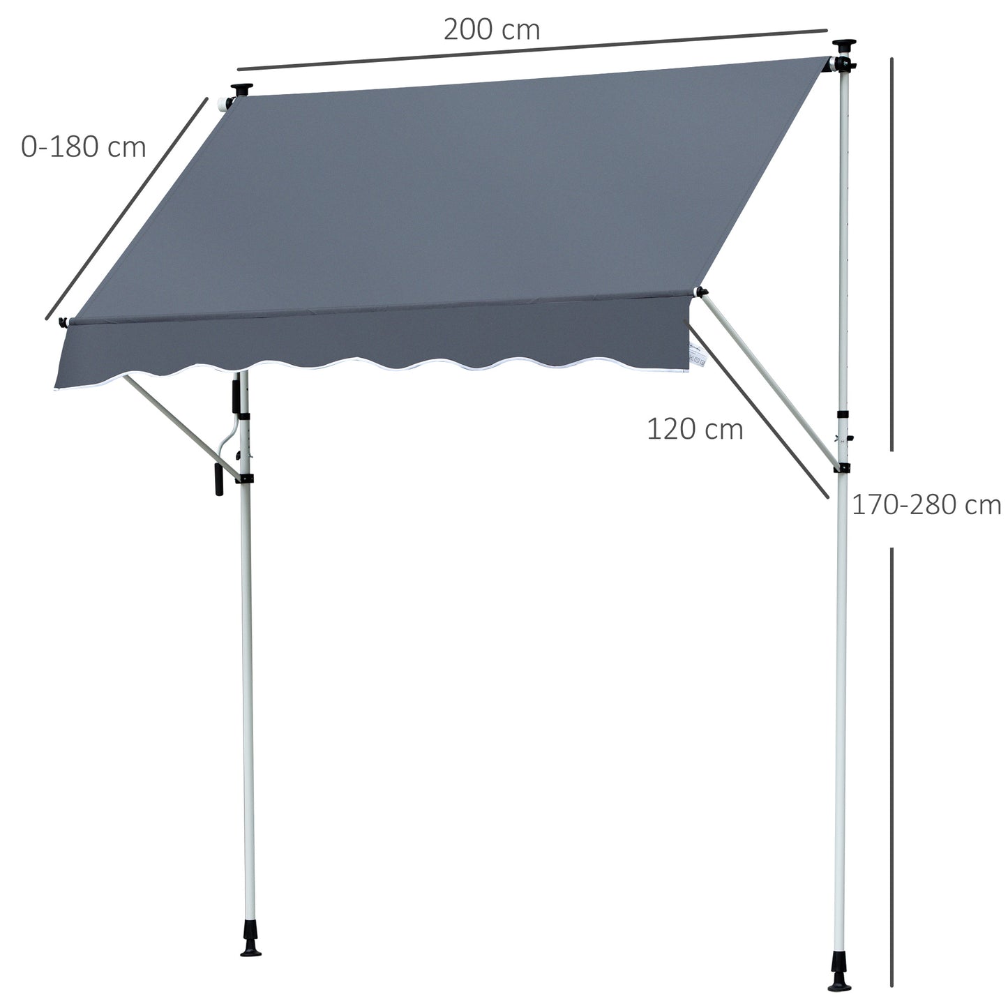 Nancy's Bellows Falls Luifel - Aluminium/IJzer/Polyester - Zonwering - Handslinger - Roomwit - 200 x 120 cm