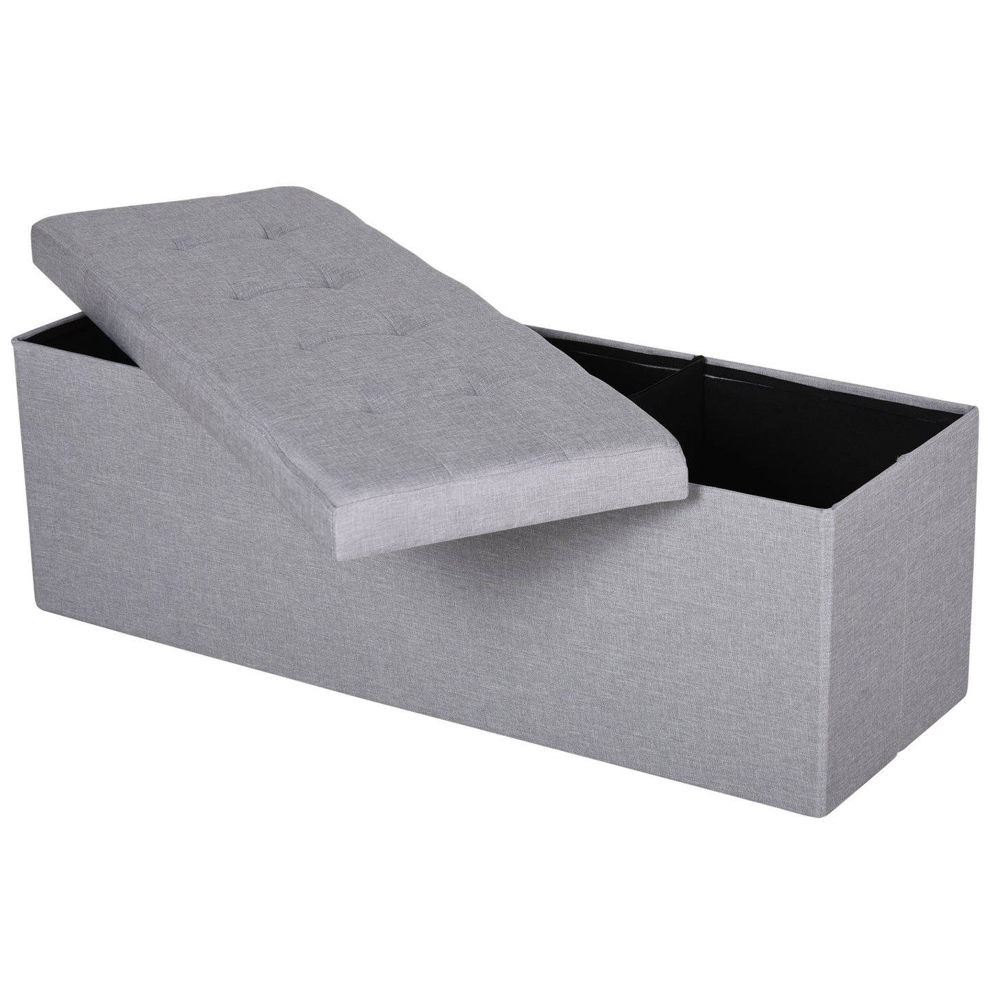 Nancy's Opelousas Hocker - Opbergruimte - Opvouwbaar - Opbergkist - 3 Vakken - Grijs - 110 x 38 x 38 cm