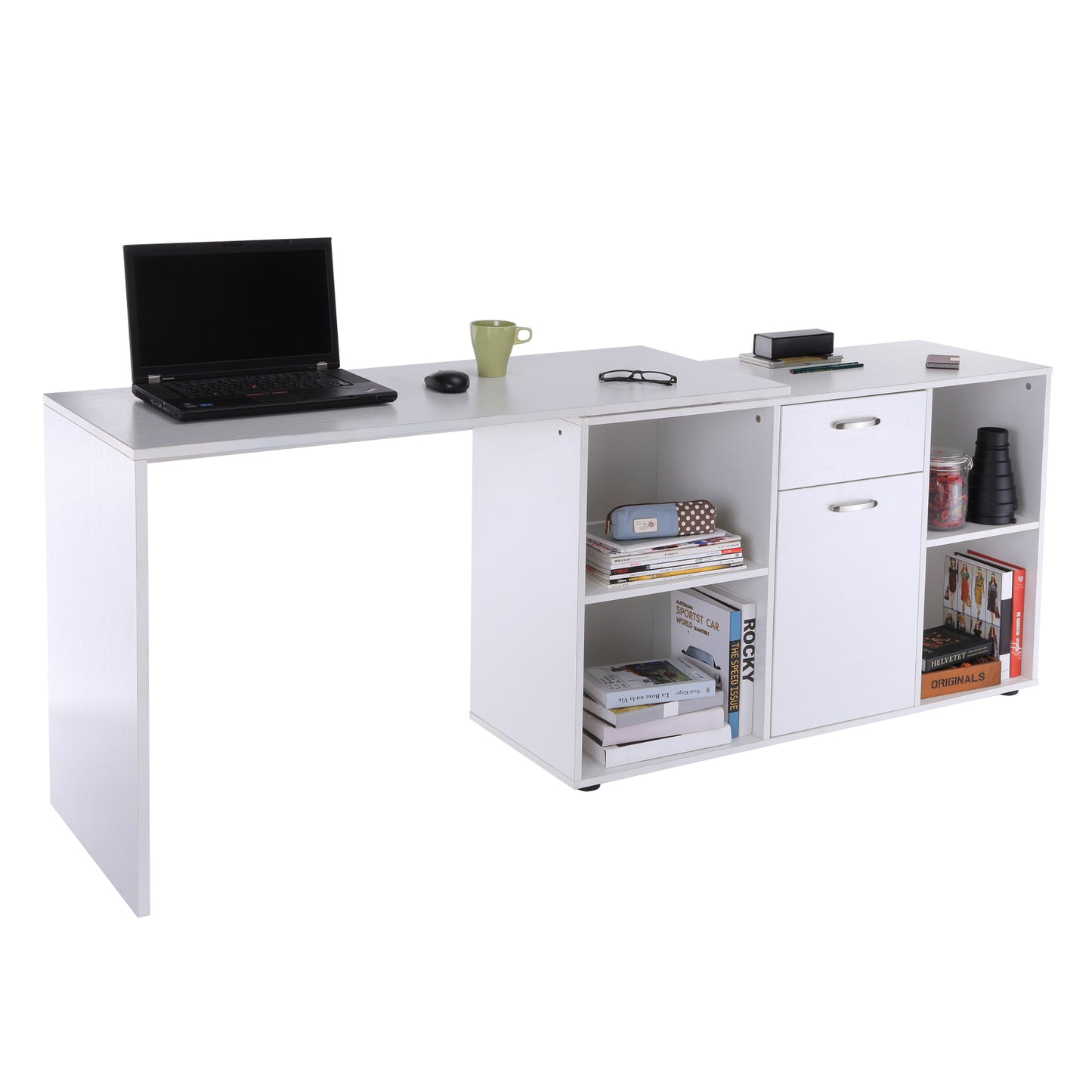 Nancy's Wheeling Hoekbureau - Bureau - Computrertafel - MDF - Wit - 120 x 50 x 76 cm - Opslagruimte - Lades