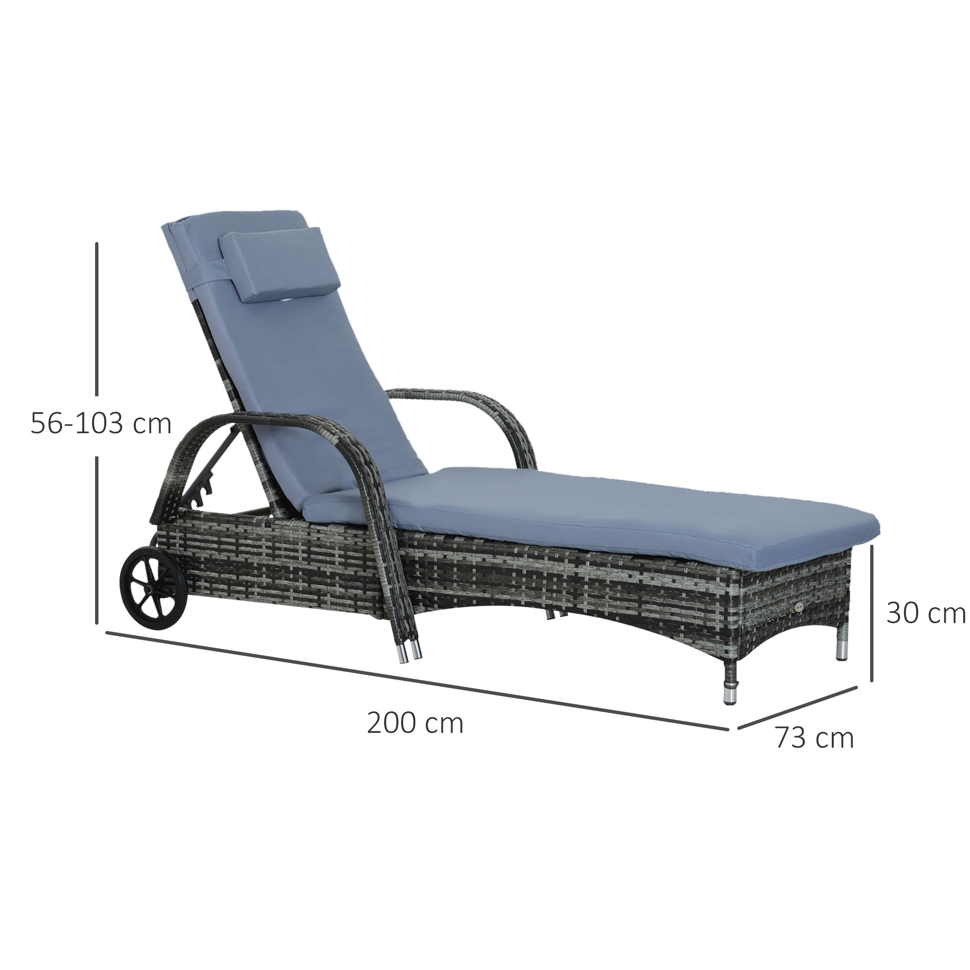 Nancy's St Albans Lounger - Garden Chair - Cushion - Headrest - Metal - Gray