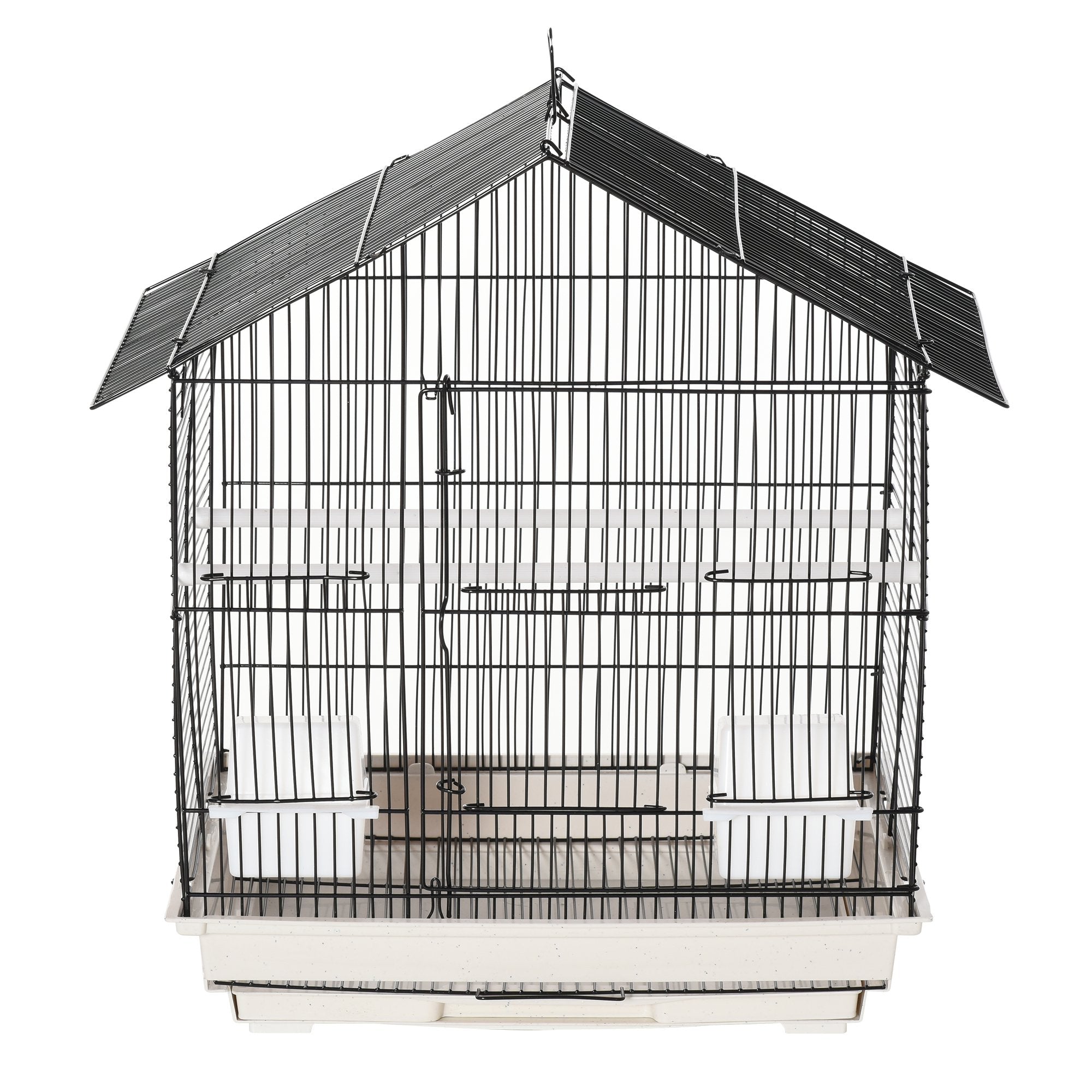Nancy's Deerfield Beach Vogelhuis - Vogelkooi - 2 Zitstokken - Metaal - Wit/Zwart - 54 x 35 x 56 cm