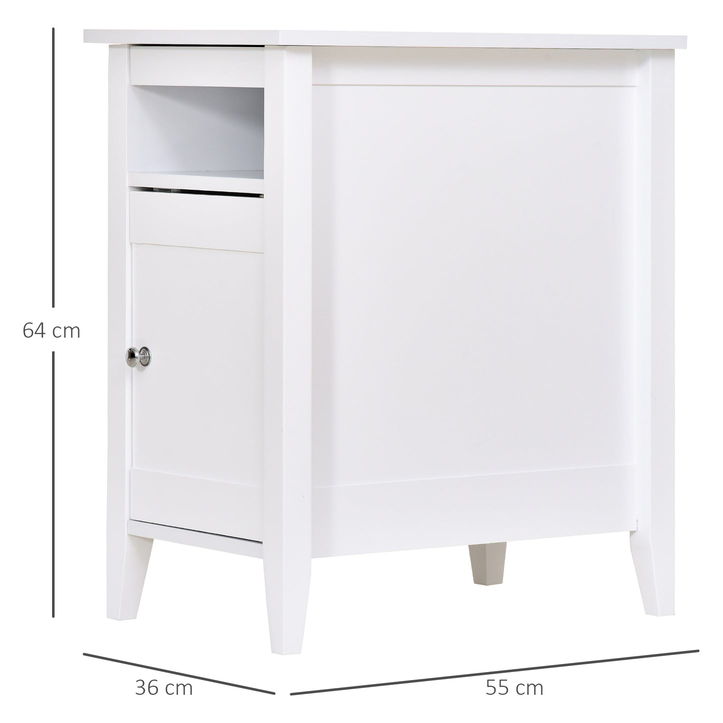 Nancy's Euclid Nachtkastje - Bijzettafel - Salontafel - Openslaande Deur - Opbergvak - 36 x 55 x 64 cm -Wit - MDF - Wit