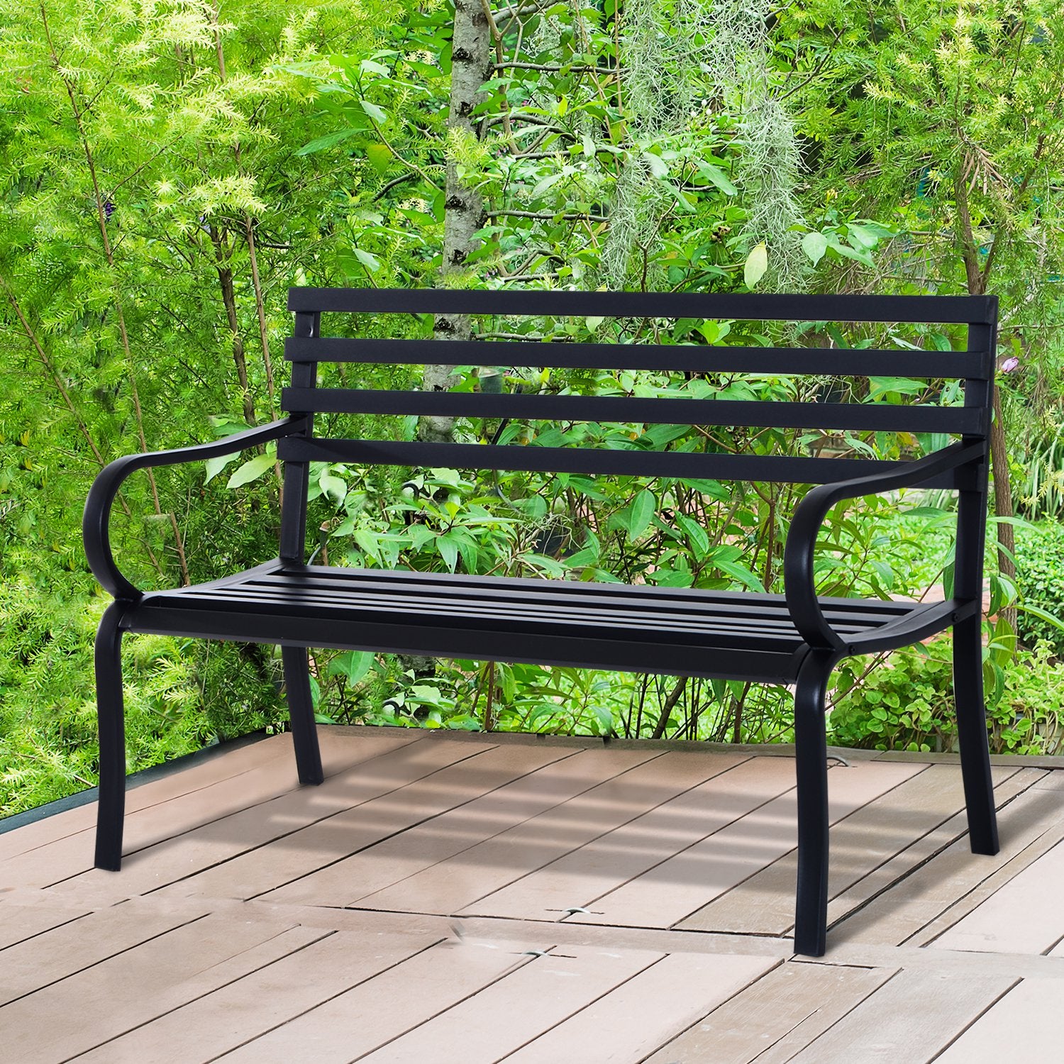 Banc de jardin Nancy's Deltona - Canapé 2 places - Canapé d'extérieur - Banc - Métal - Noir - 125 x 62 x 82 cm