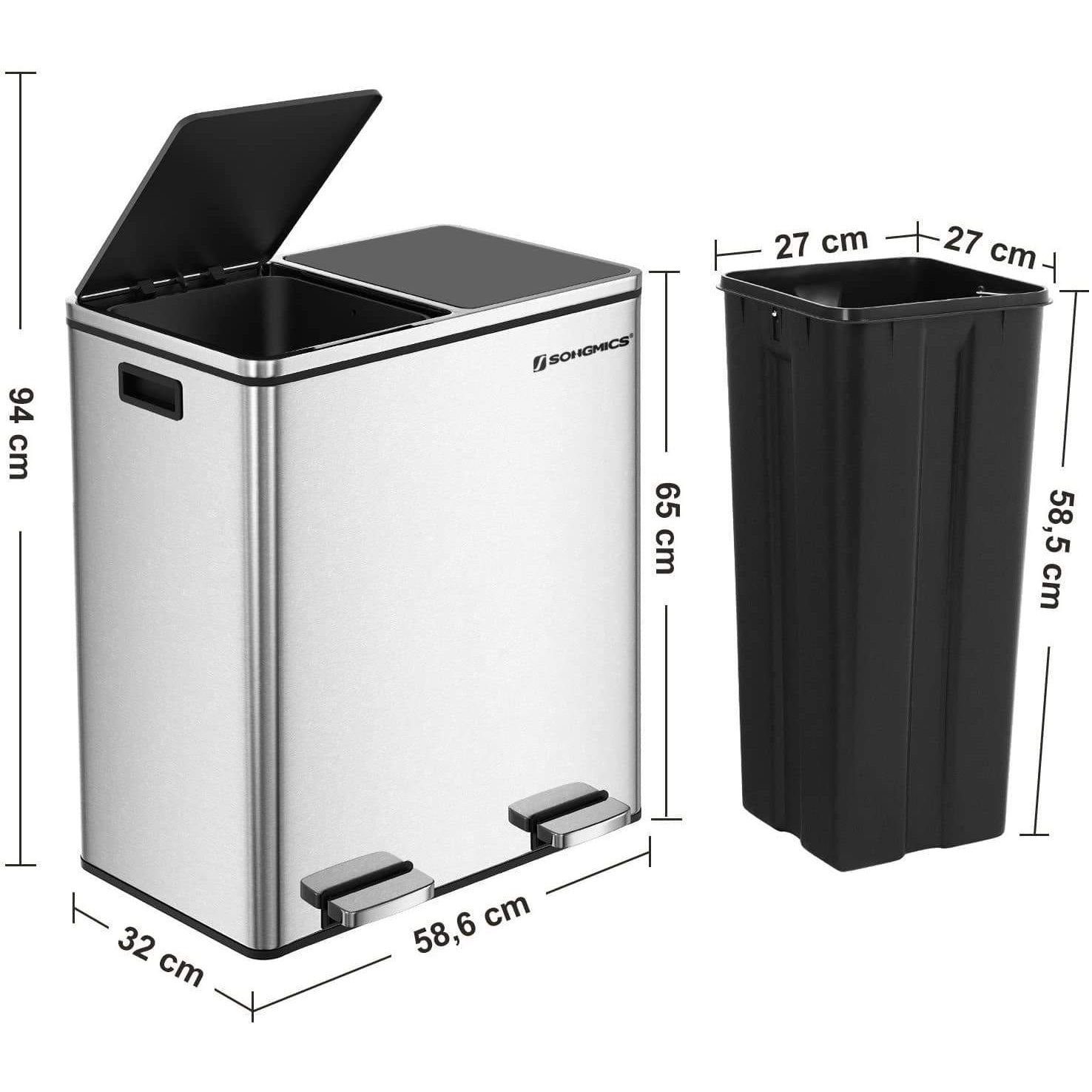 Nancy's Ortiga Prullenbak - Afvalscheiding - Afvalemmer - Pedaalemmer - Zilver / Zwart - RVS - 2 x 30 Liter