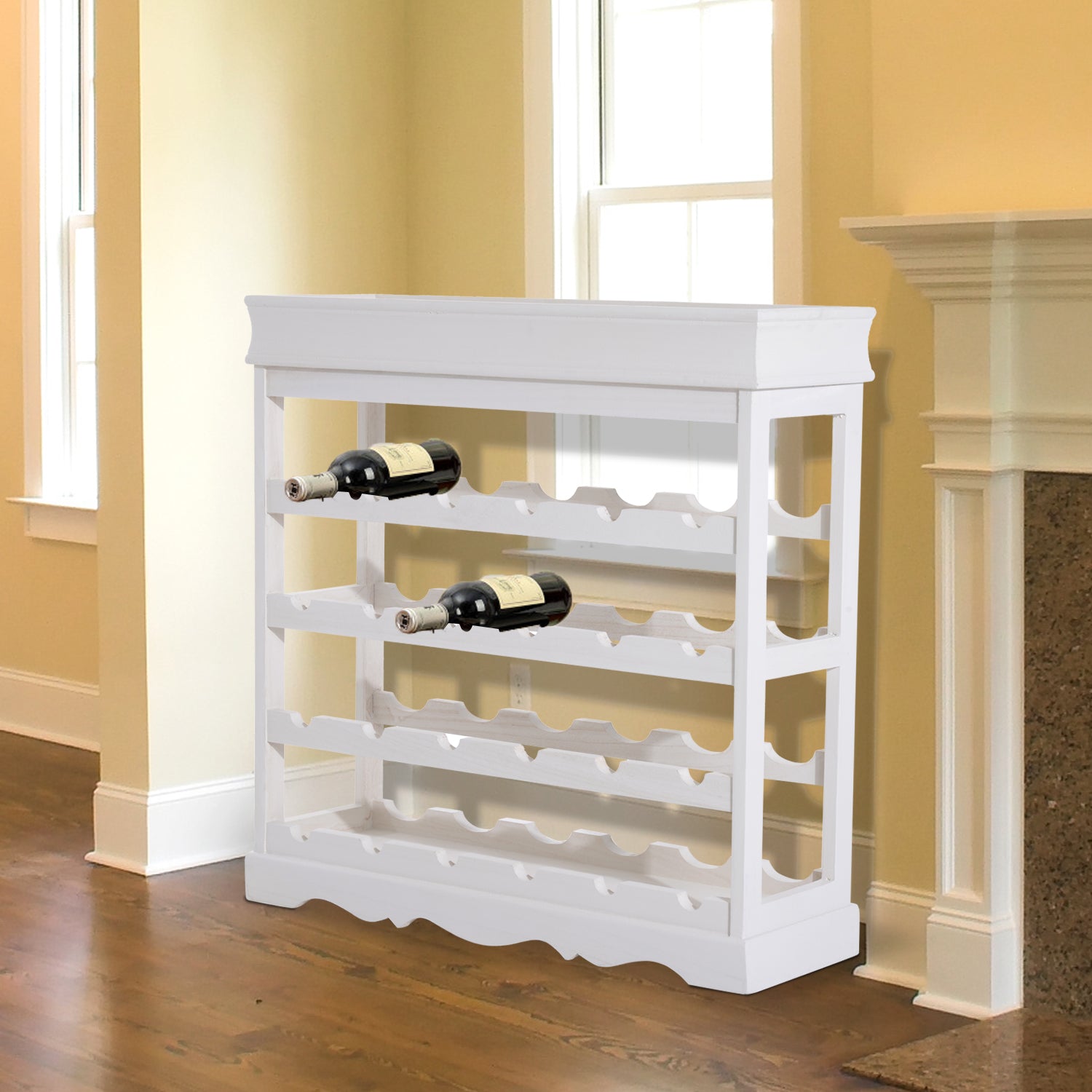 Nancy's Slidell Wijnrek - Wijnhouder - Flessenrek - 24 Flessen - 4 Vakniveaus - Hout - Wit - 70 x 22.5 x 70 cm