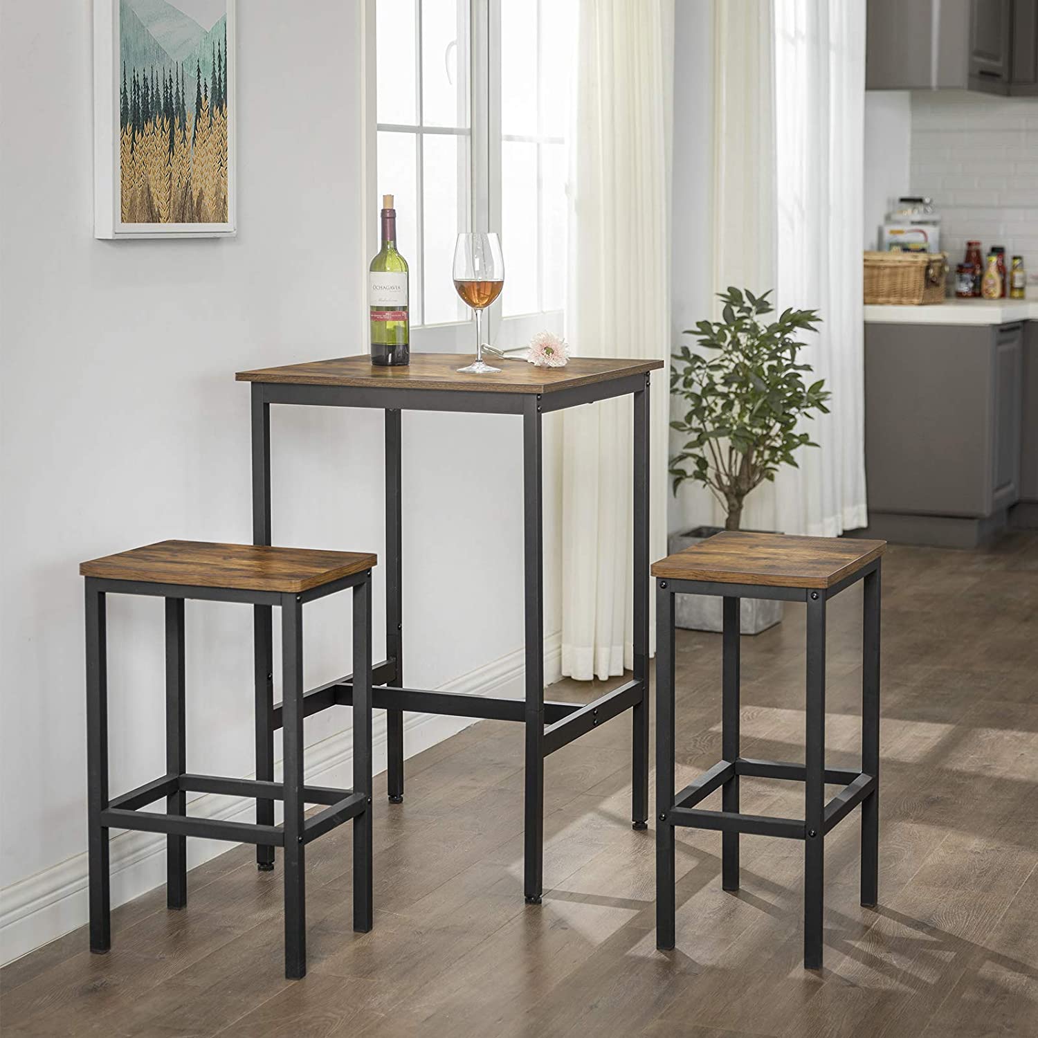 Nancy's Molelos Houten Bartafel - Keukentafel – Keuken Bartafel Vierkant - Hout / Staal - 60 x 60 x 90 cm