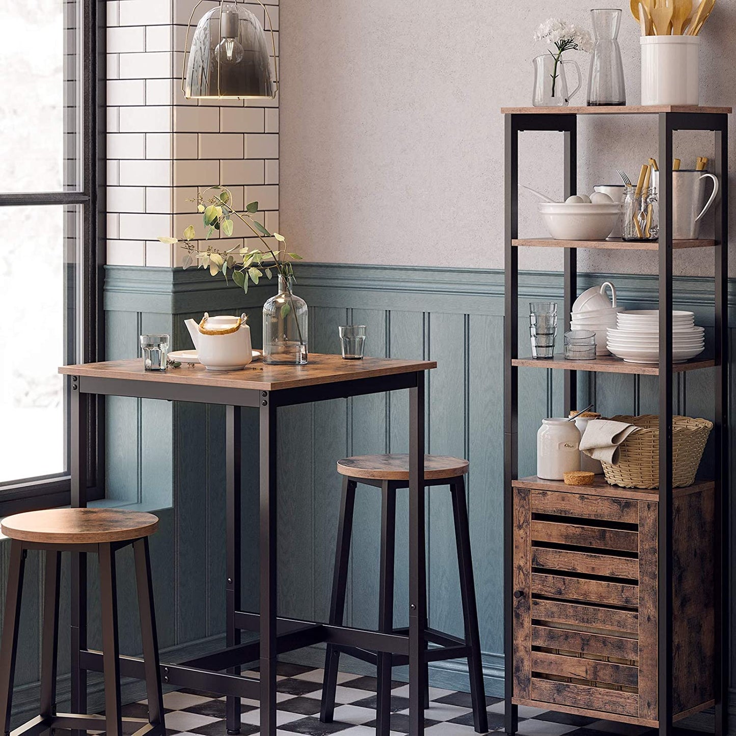 Nancy's Molelos Houten Bartafel - Keukentafel – Keuken Bartafel Vierkant - Hout / Staal - 60 x 60 x 90 cm