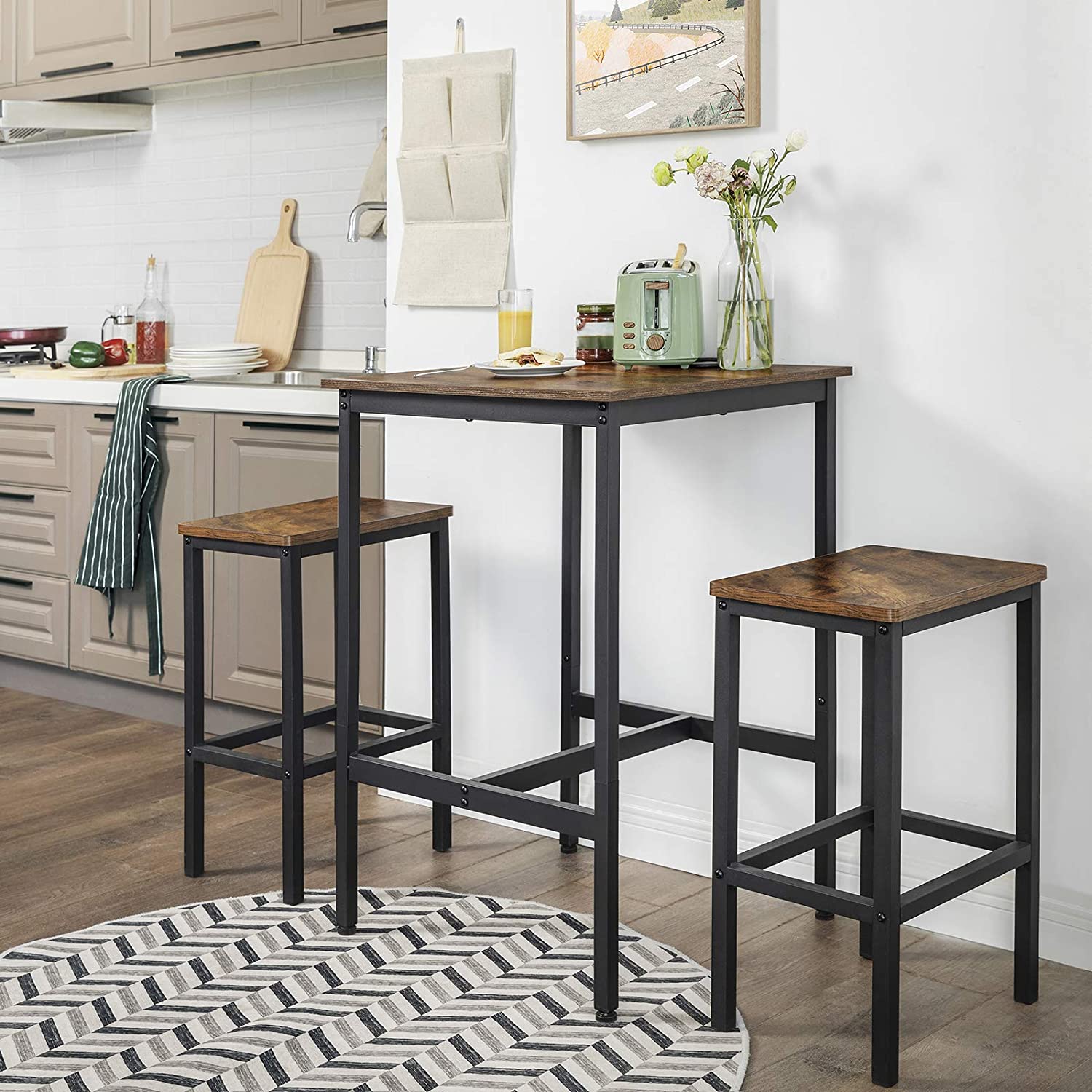 Nancy's Molelos Houten Bartafel - Keukentafel – Keuken Bartafel Vierkant - Hout / Staal - 60 x 60 x 90 cm