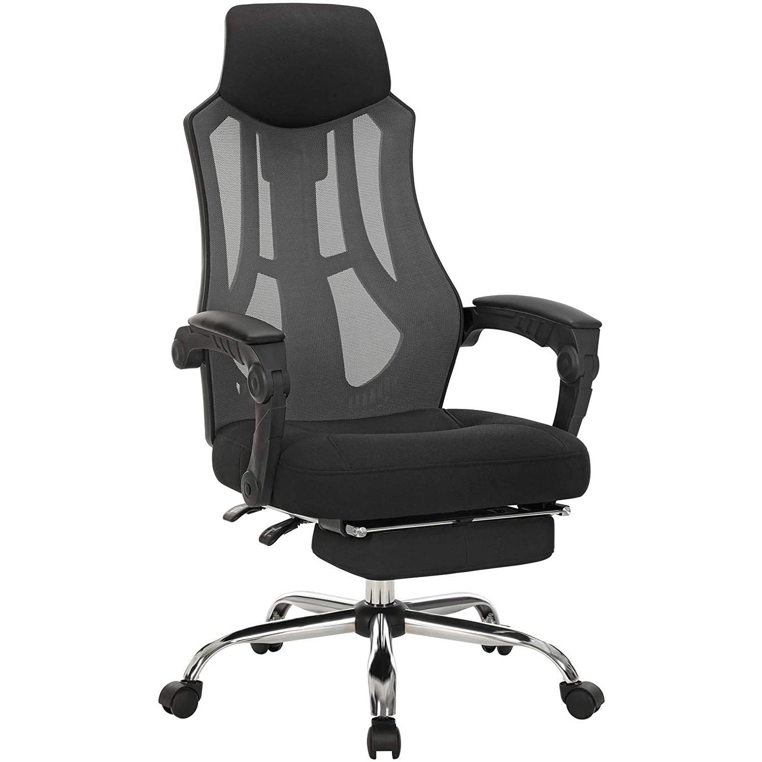 Nancy's Bryson Park Bureaustoel - Bureaustoelen - Kantelbare Vloerkleedleuningen - Ergonomisch - Zwart/Wit - 70 x 74 x (115-125) cm (L x B x H)