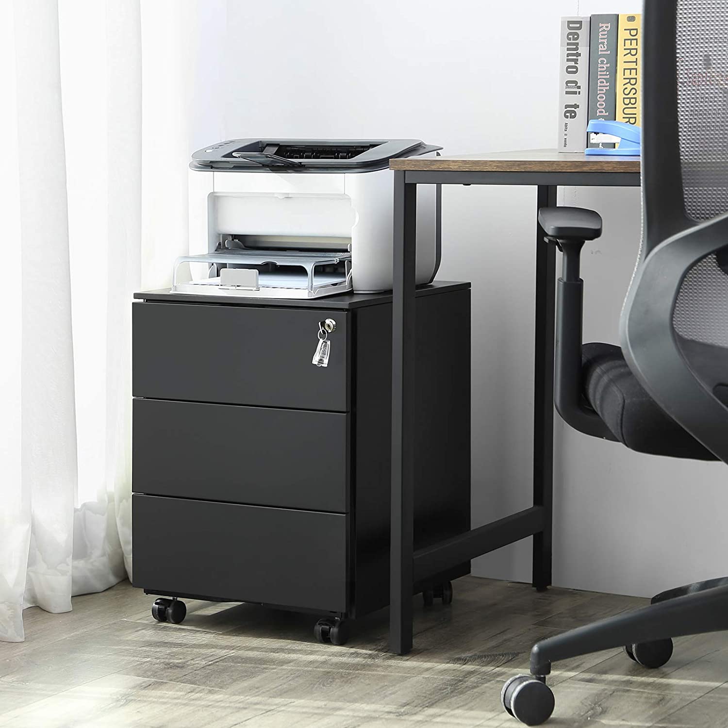 Commode Lidova de Nancy - Classeur - Armoire de bureau - Noir mat - Acier - ± 45 x 40 x 55 cm