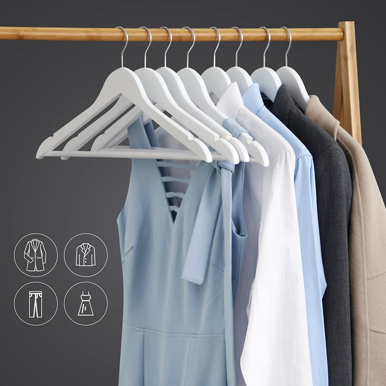 Nancy's Kledinghanger Set van 50 - Houten Kleerhangers met Broeklat - Kledinghangers