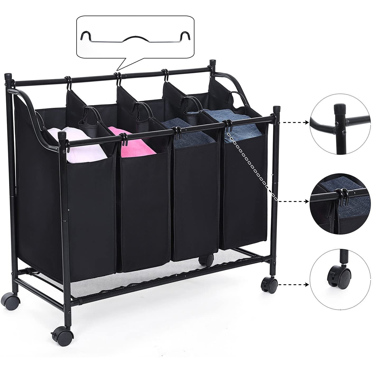 Nancy's Carnaxide Wassorteerder - Wasmand - Wasbox - Zwart - 4 x 35 Liter