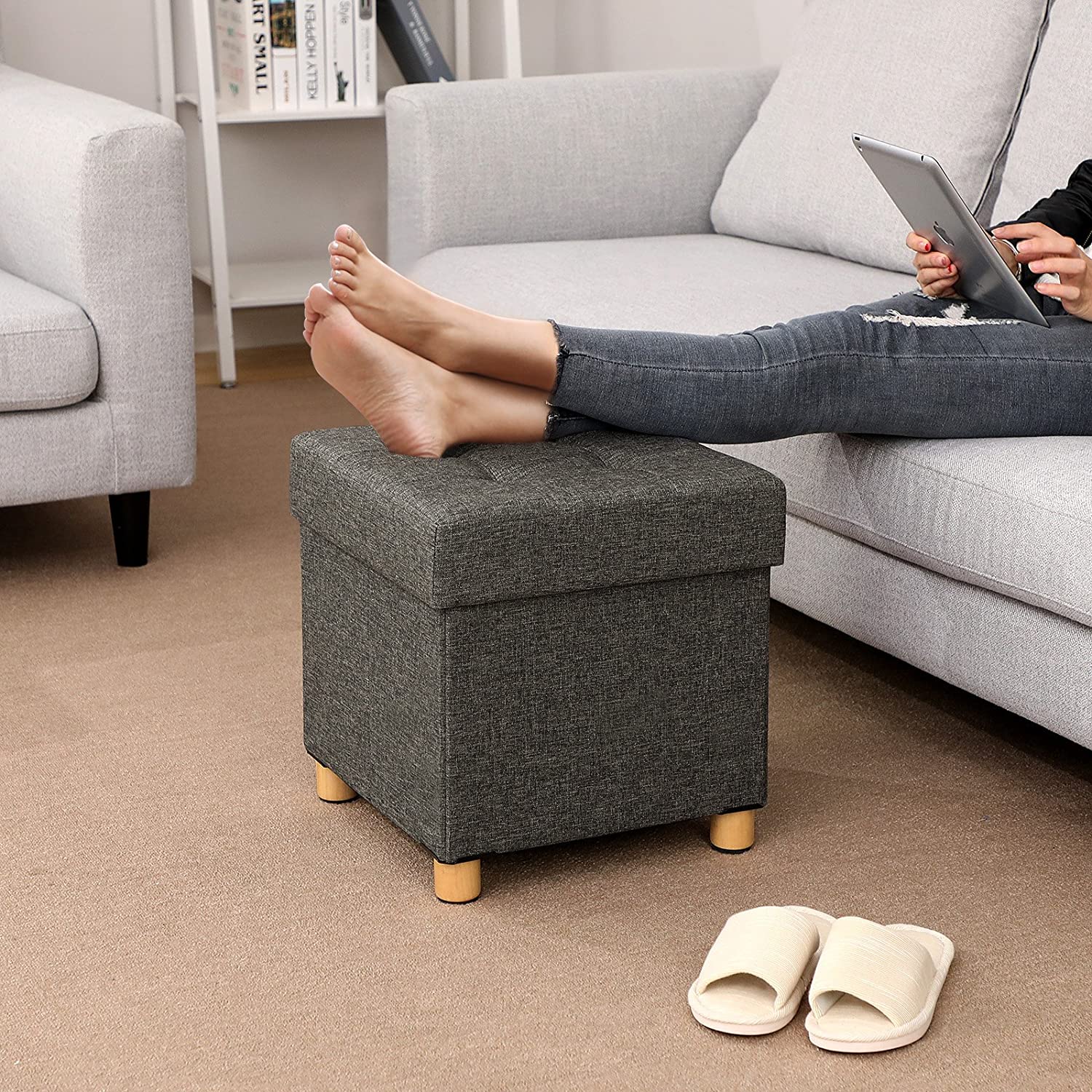 Nancy's Small Hocker - Seating Chair With Storage Spaces - Stool With Storage - Pouf - Gray - ± 40 x 40 x 40 cm