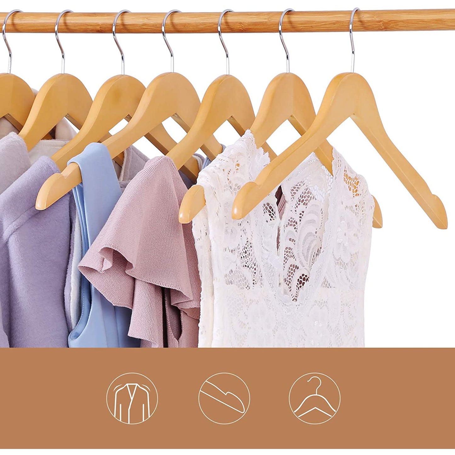 Nancy's Maple Wood Kleerhangers - 20 Stuks - 360 Graden Draaibare Hanger - Kledinghangers - Hemd of Jurk - Hout