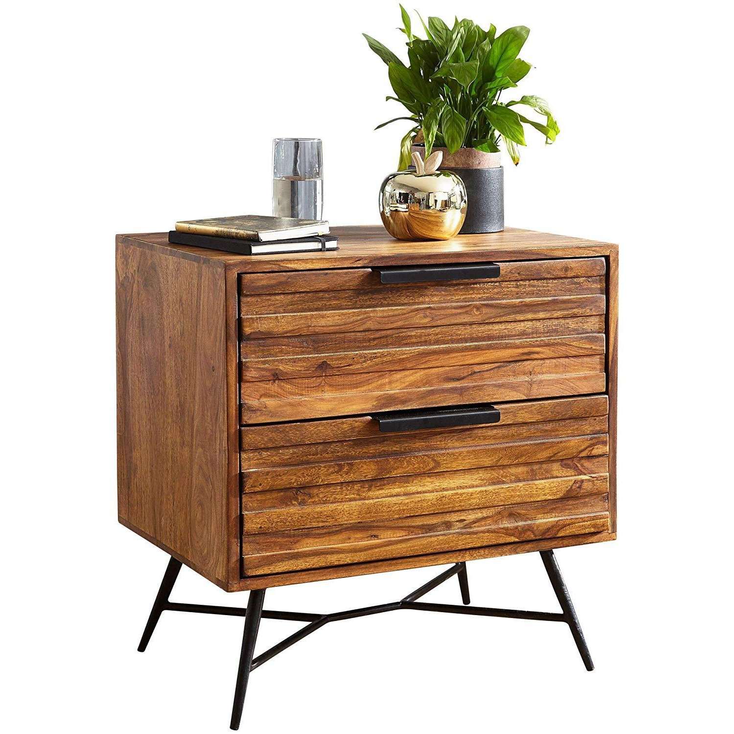 Nancy's Modern Bedside Table - Solid Wood Bedside Table - Sheesham - Industrial - 60 x 60 x 40 cm