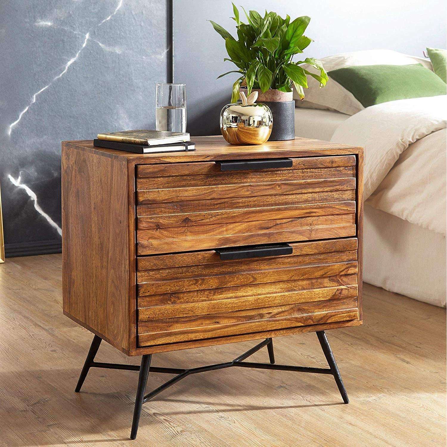 Nancy's Modern Bedside Table - Solid Wood Bedside Table - Sheesham - Industrial - 60 x 60 x 40 cm