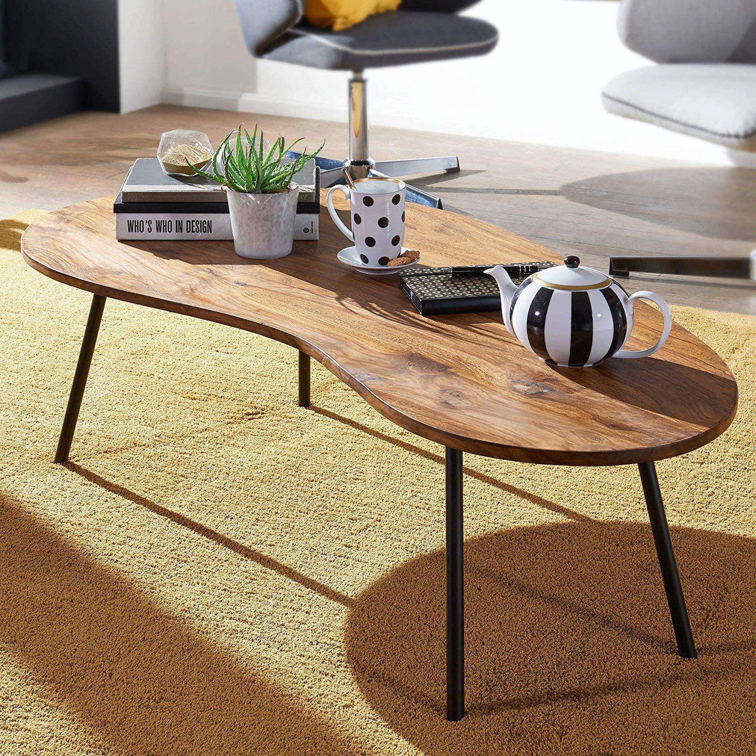 Nancy's Huba massief houten Salontafel - Koffietafel - Bruin / Zwart - Sheesham hout / Staal - ± 120 x 35 x 60 cm