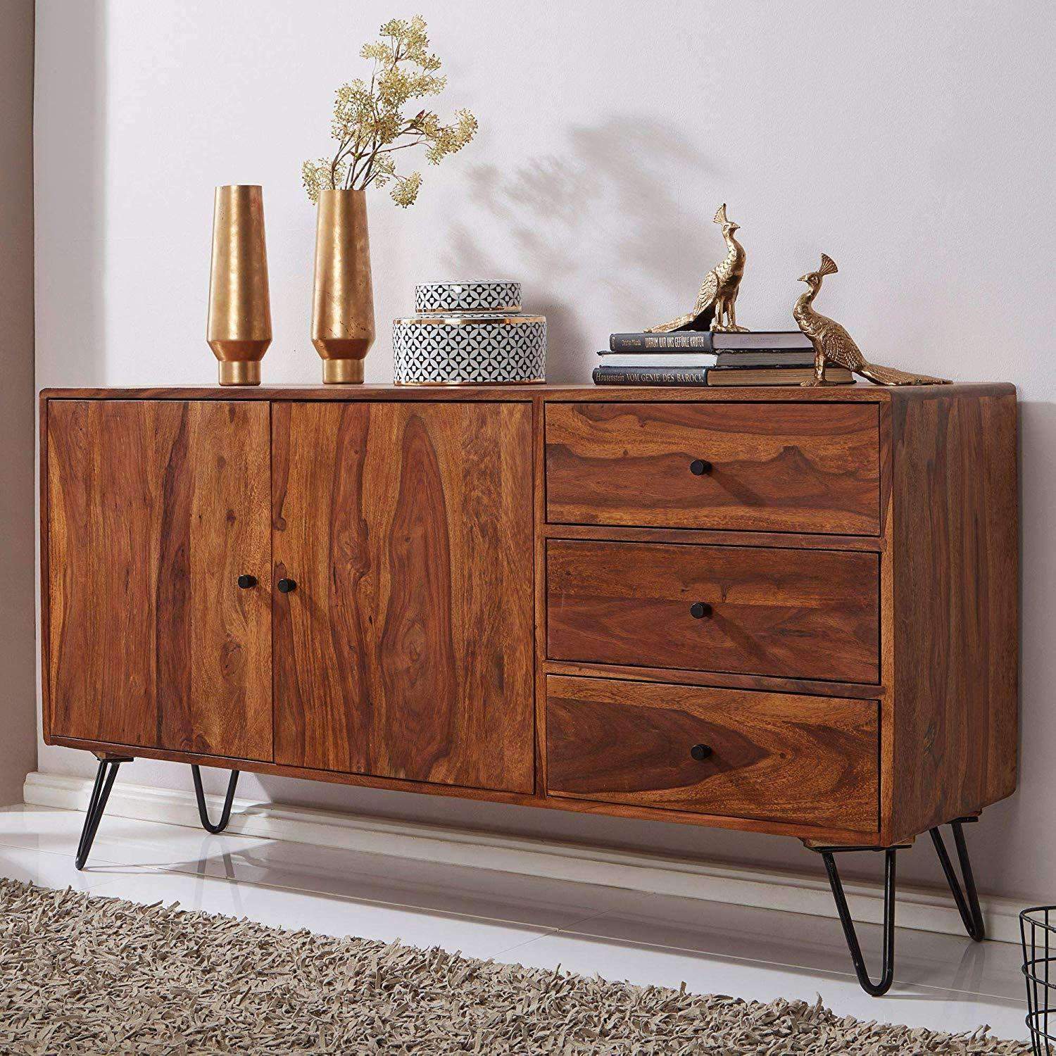 Buffet Draya de Nancy - Meuble de rangement - Commode - Bois de Sesham massif - 145 x 40 x 75 cm