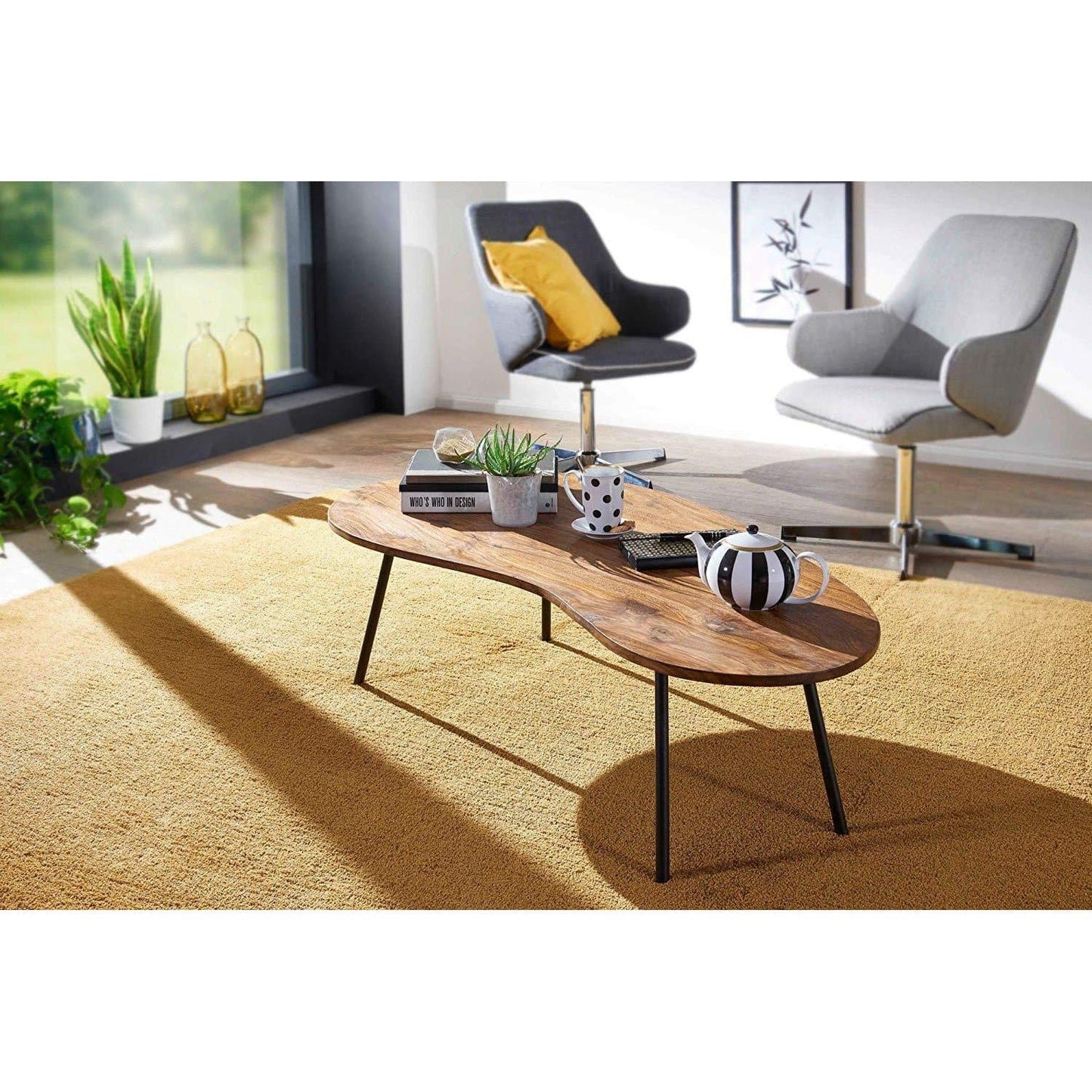 Nancy's Huba massief houten Salontafel - Koffietafel - Bruin / Zwart - Sheesham hout / Staal - ± 120 x 35 x 60 cm