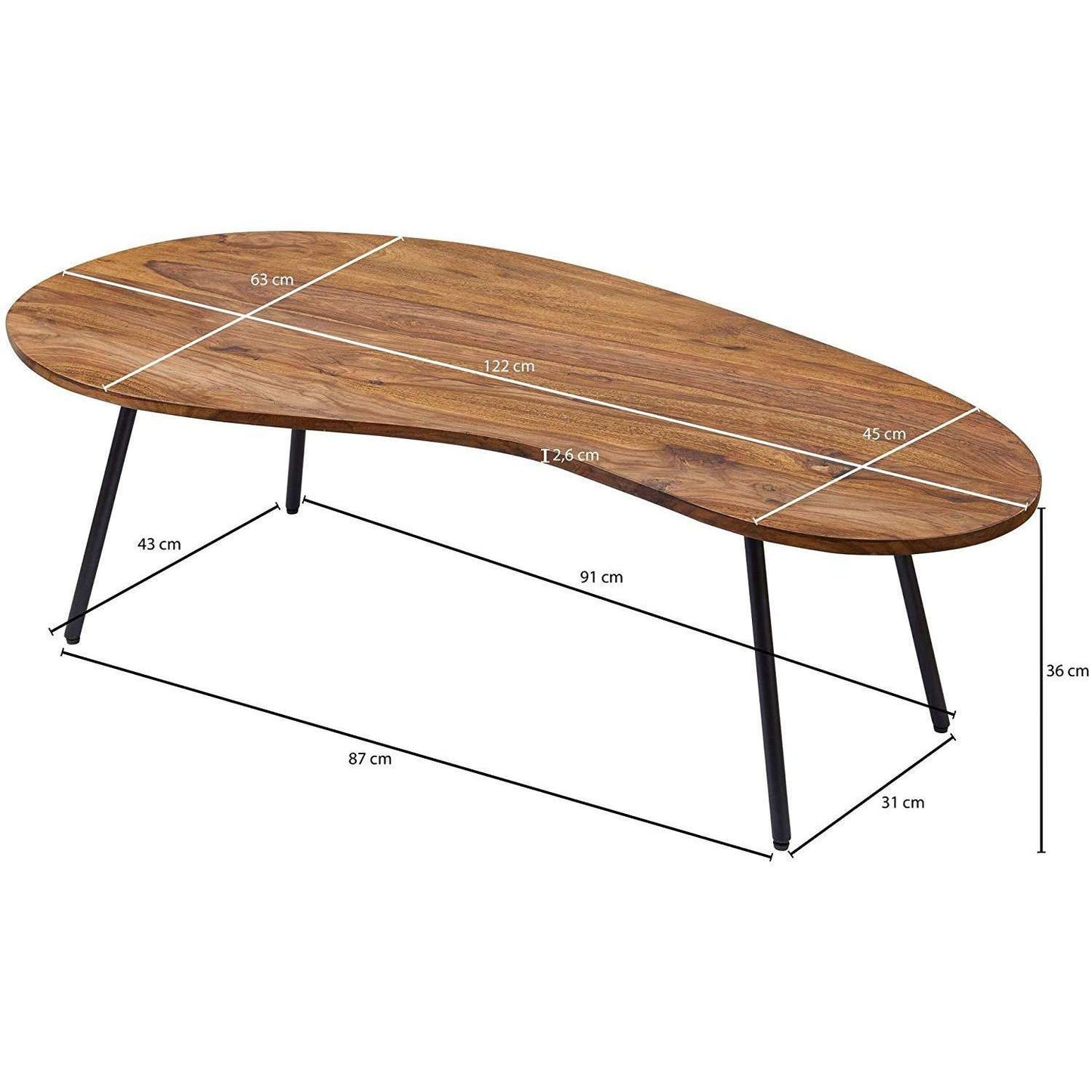 Nancy's Huba massief houten Salontafel - Koffietafel - Bruin / Zwart - Sheesham hout / Staal - ± 120 x 35 x 60 cm