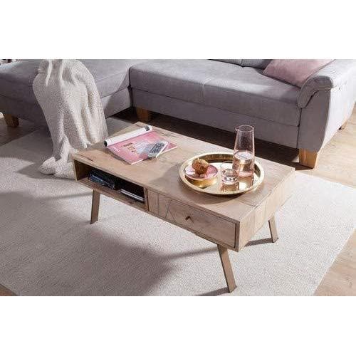 Nancy's Sibria Salontafel - Koffietafel - Bruin / Goudbruin - Mangohout / Staal - ± 95 x 50 x 40 cm