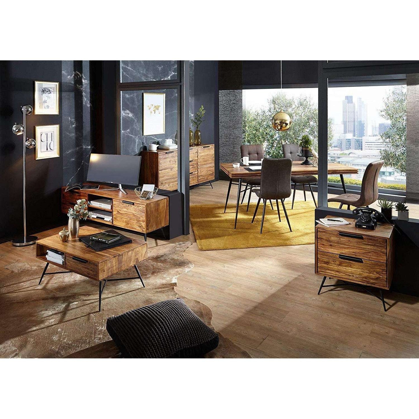Nancy's Moderne Nachtkast - Massief Houten Nachtkastje - Sheesham - Industrieel - 60 x 60 x 40 cm
