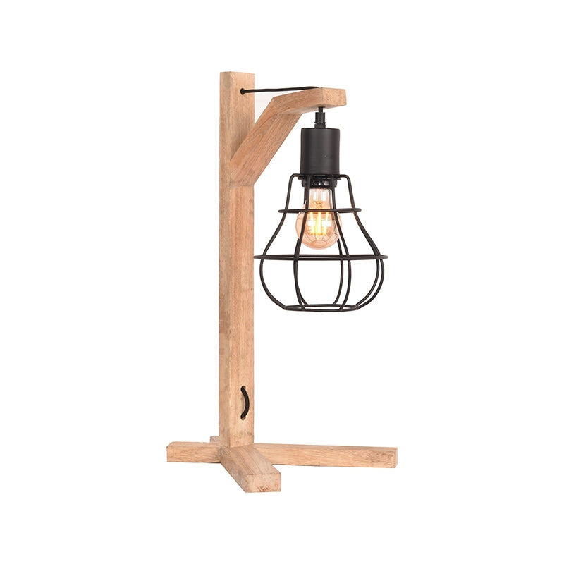 Nancy's Tafellamp Drop - Mangohout - Rond - Lamp - Tafellampen - Zwart - 29 x 53 x 34 cm