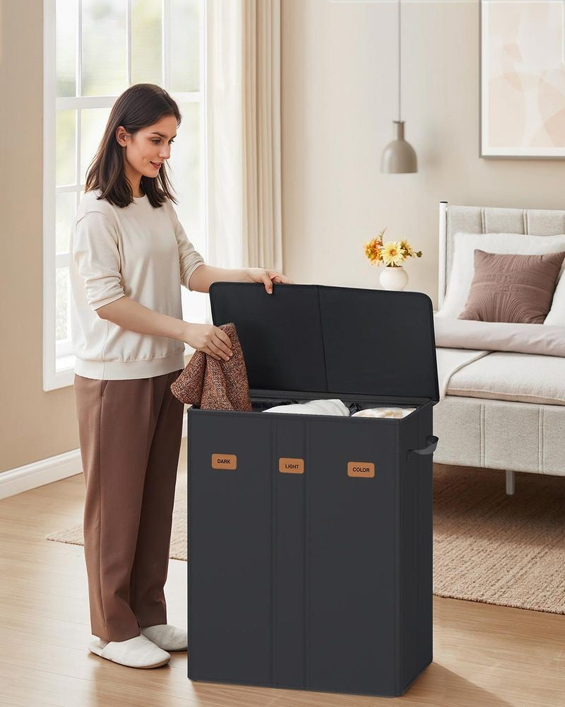 Nancy's Molinella Wasmand - Wasbox - Was sorteerder - 3 vakken - Zwart - 160 Liter
