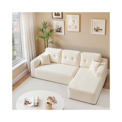 Nancy's Potenza Hoekbank - Modulaire bank - Chaise longue rechts - Crèmewit - Corduroy - ± 245 x 150 x 75 cm