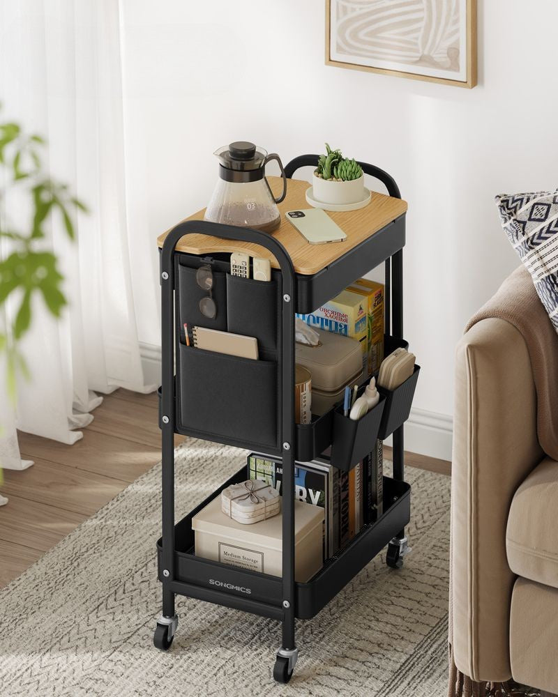 Nancy's Monzone Trolley - Keukentrolley - Serveerwagen - Zwart - Staal - ± 45 x 30 x 75 cm