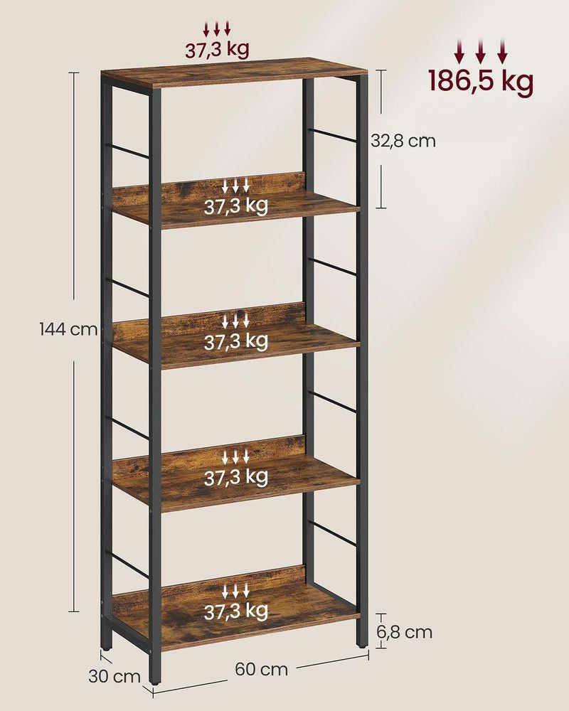 Nancy's Merone Boekenkast - Opbergkast - Vitrinekast - Vintage Bruin / Zwart - ± 60 x 30 x 145 cm