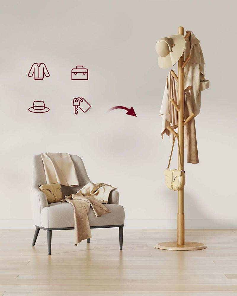 Nancy's Osimo Staande Kapstok - Garderobe - Kledingstandaard - Natuurlijk Hout - ± 170 cm Hoog
