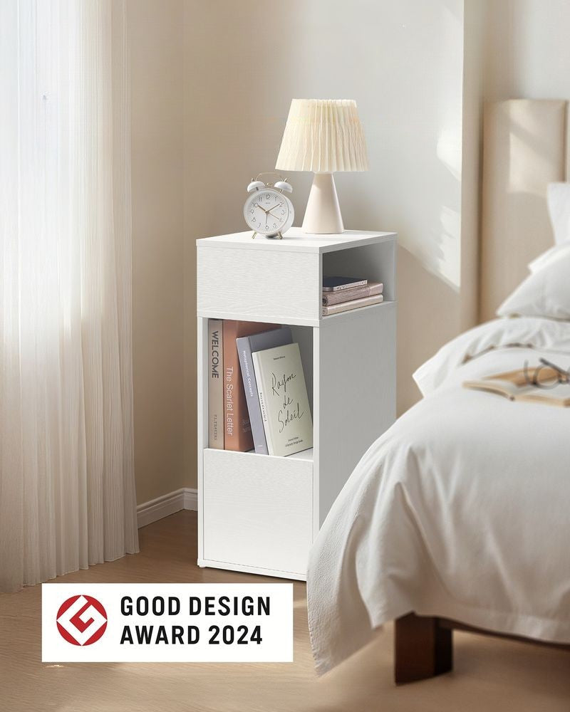 Nancy's Picinisco Nachtkastje - Bijzettafeltje - 2 Open vakken en lade - Wit - ± 30 x 25 x 60 cm