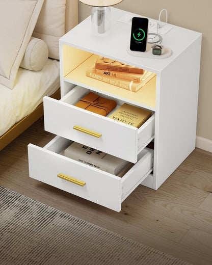 Nancy's Postal Nachtkastjes - Set van 2 - Praktische stekkerdoos - LED-Verlichting - Wit - ± 40 x 35 x 50 cm