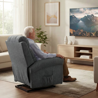 Nancy's Pomarico Sta op Stoel - Seniorenstoel - Relaxfauteuil - Massagestoel - Grijs - Linnen